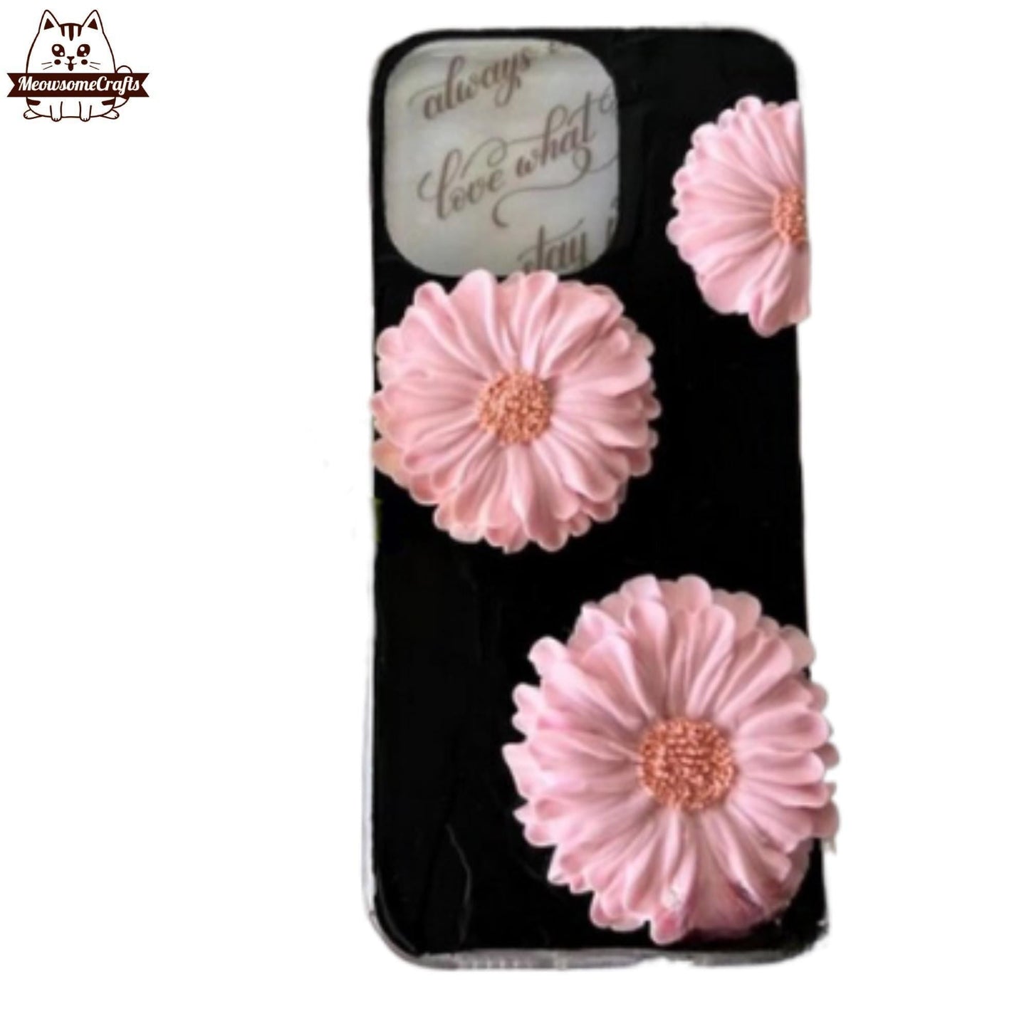 Finished Handmade Decoden Phone Case | Big Pink Daisy Flowers Petals Charms | Samsung Android iPhone Cases