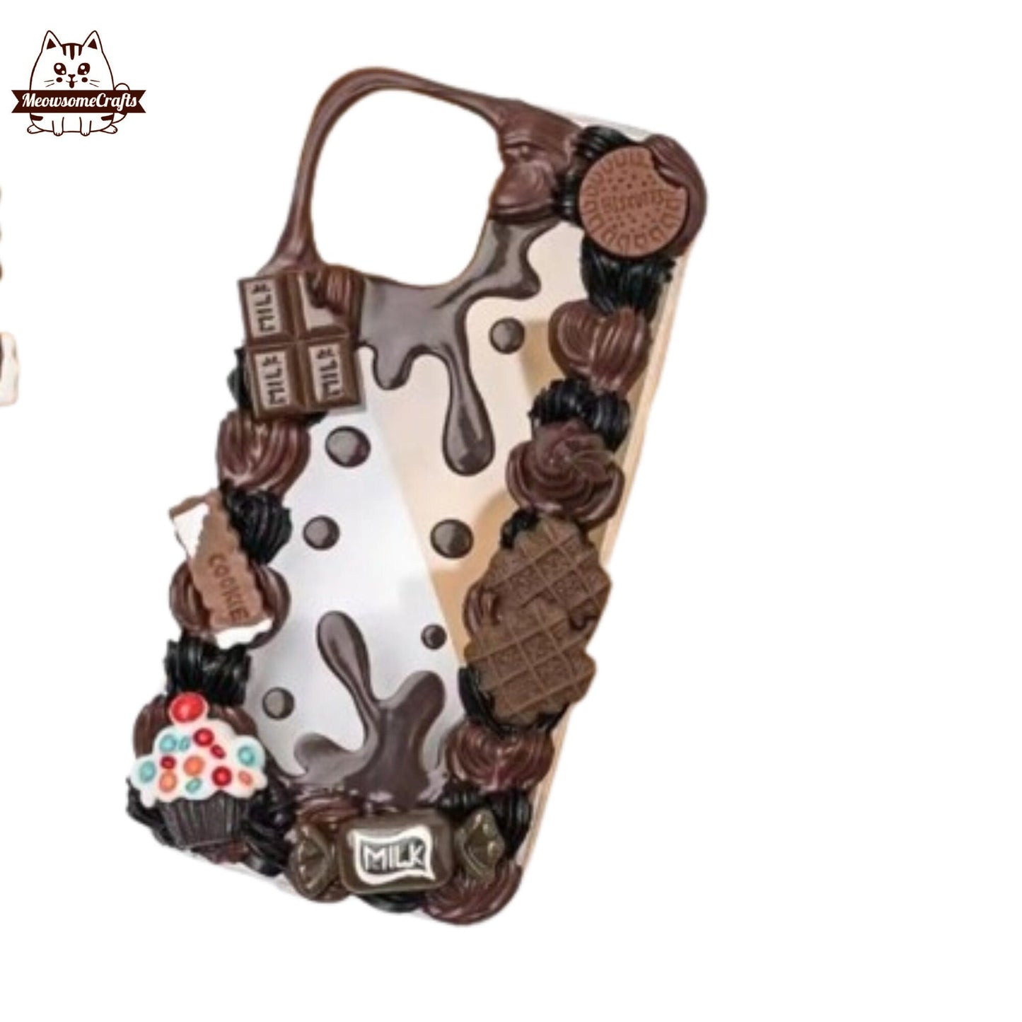 Finished Handmade Decoden Phone Cases | Chocolate Bar Candy Cupcake Ice Cream Dessert Charms | Samsung Android iPhone