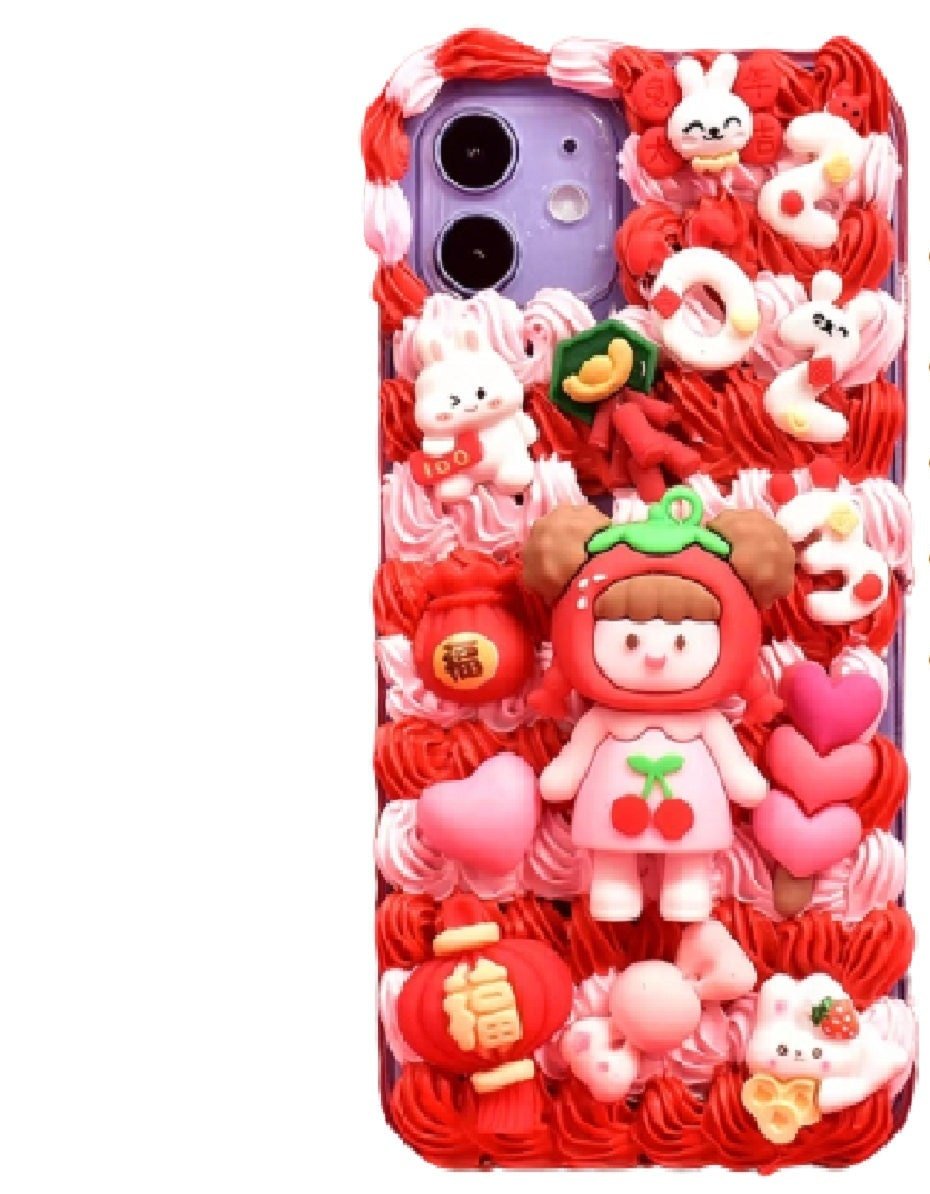 Finished Handmade Decoden Phone Cases | Christmas Kawaii Girl Santa Snowman Reindeer Winter Hats Cookies Phones Charms