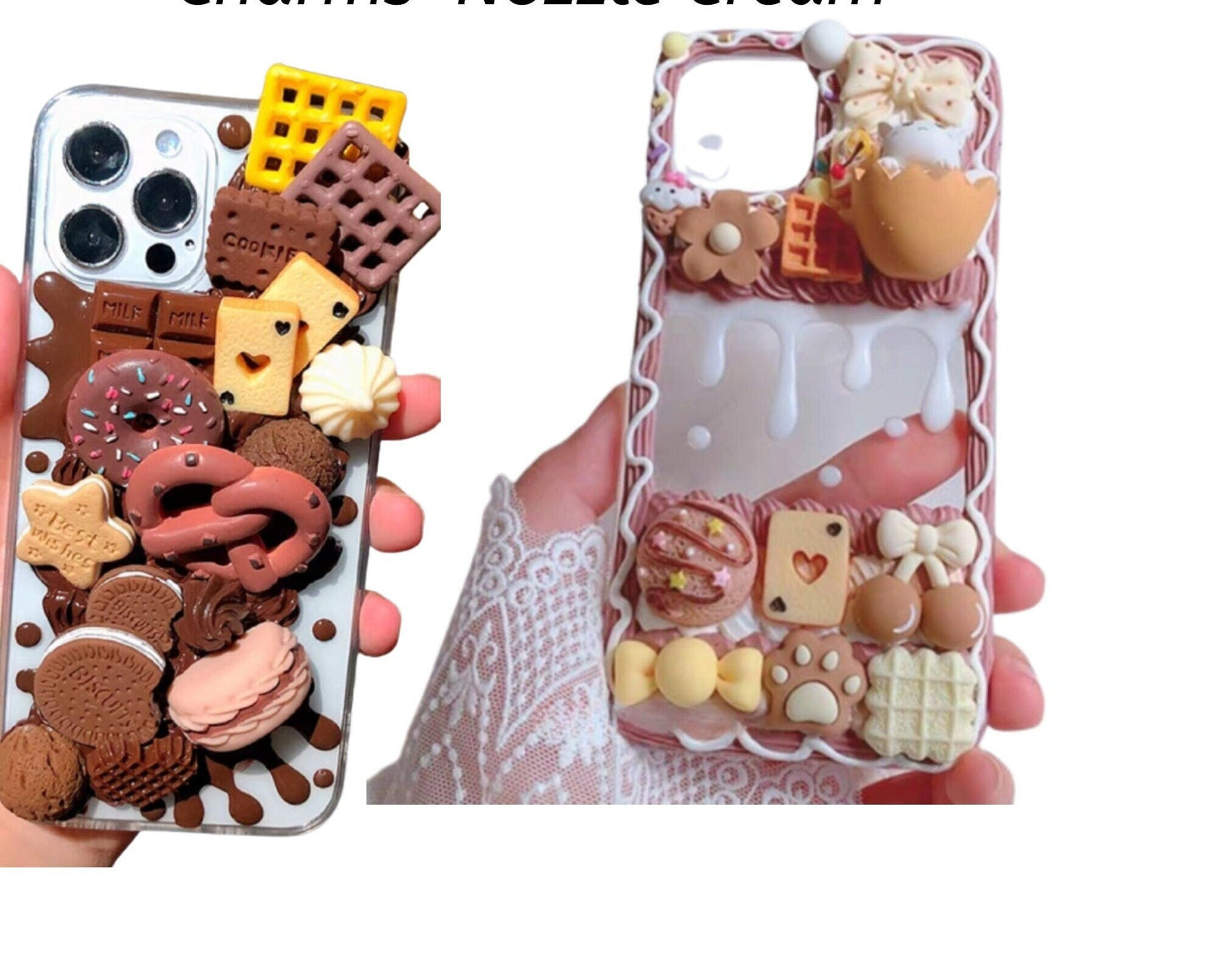 Finished Handmade Decoden Phone Cases | Cookies Pretzels Ice Cream Chocolates Candy Dessert Charms | Samsung Android