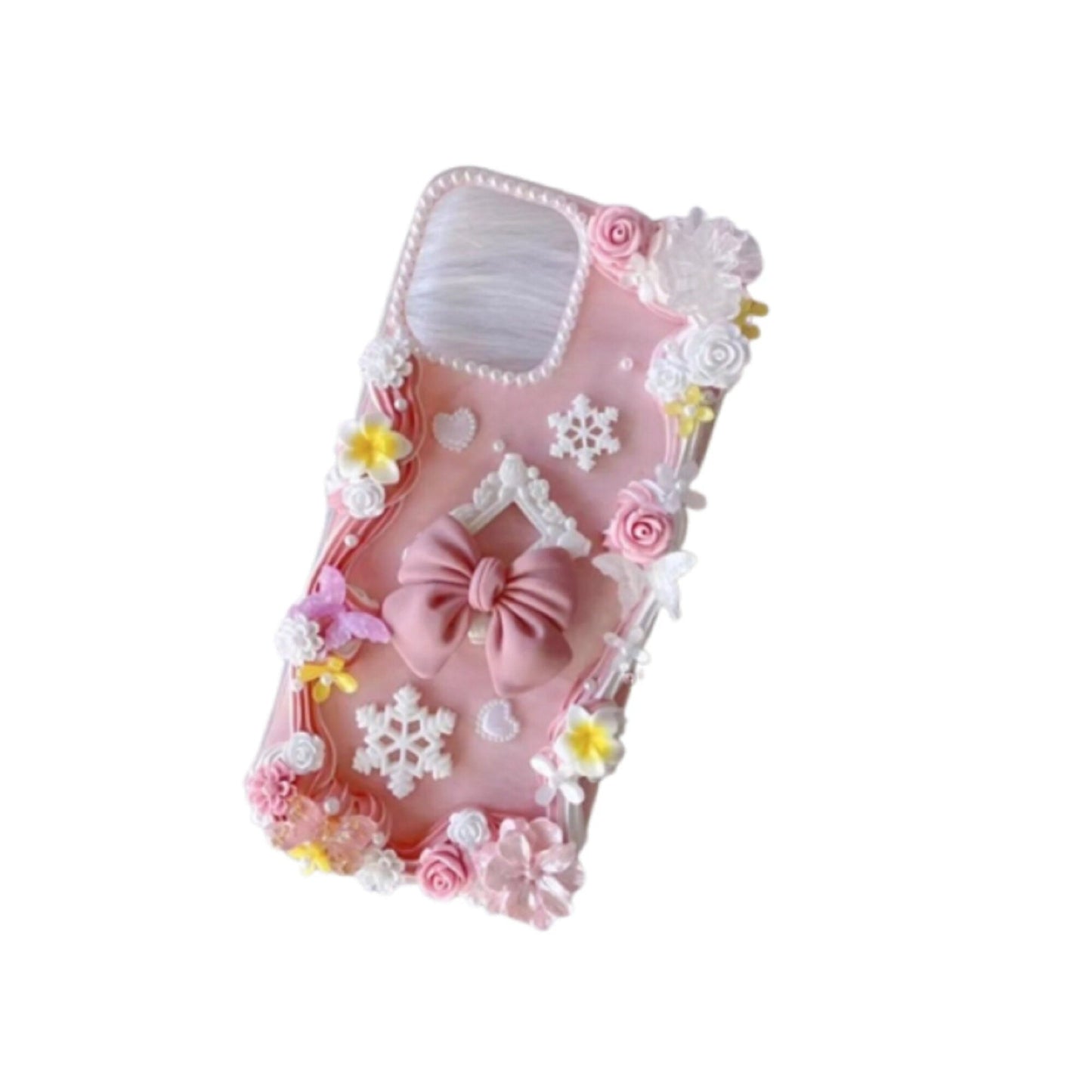 Finished Handmade Decoden Phone Cases | Flowers Daffodils Roses Teardrop Pearls Bows Charms | Samsung Android iPhone