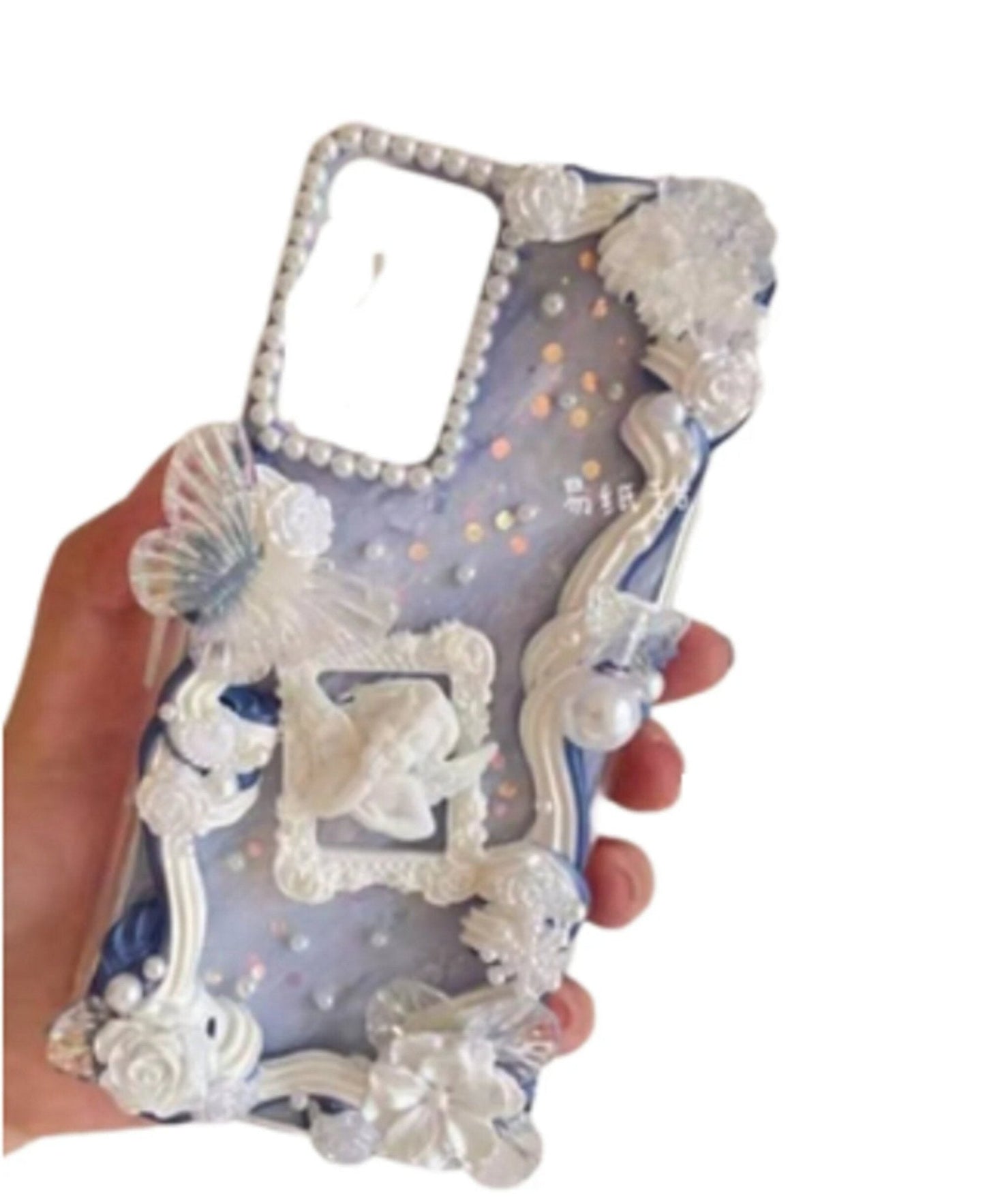 Finished Handmade Decoden Phone Cases | Flowers Daffodils Roses Teardrop Pearls Bows Charms | Samsung Android iPhone