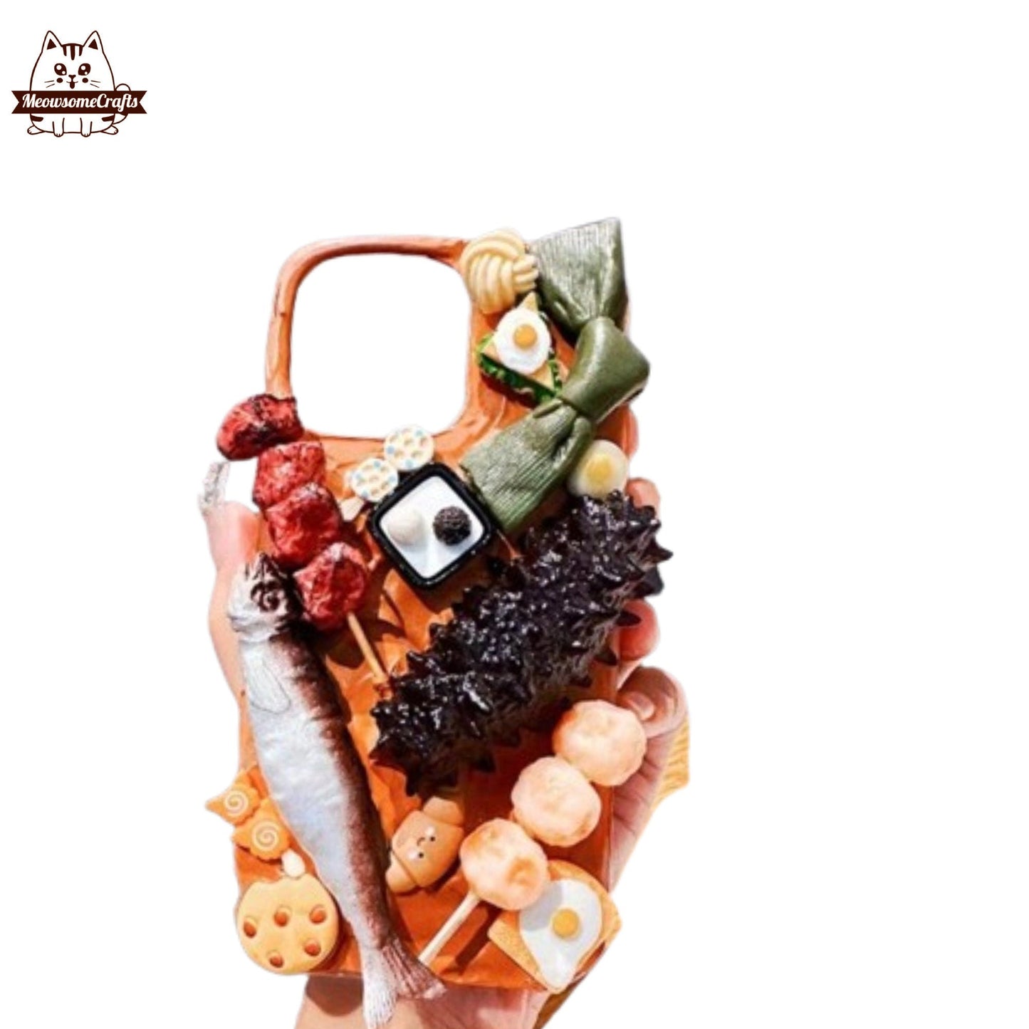 Finished Handmade Decoden Phone Cases | Food Sushi Dumplings Pizza Bread Meat Charms | Samsung Android iPhone Cases