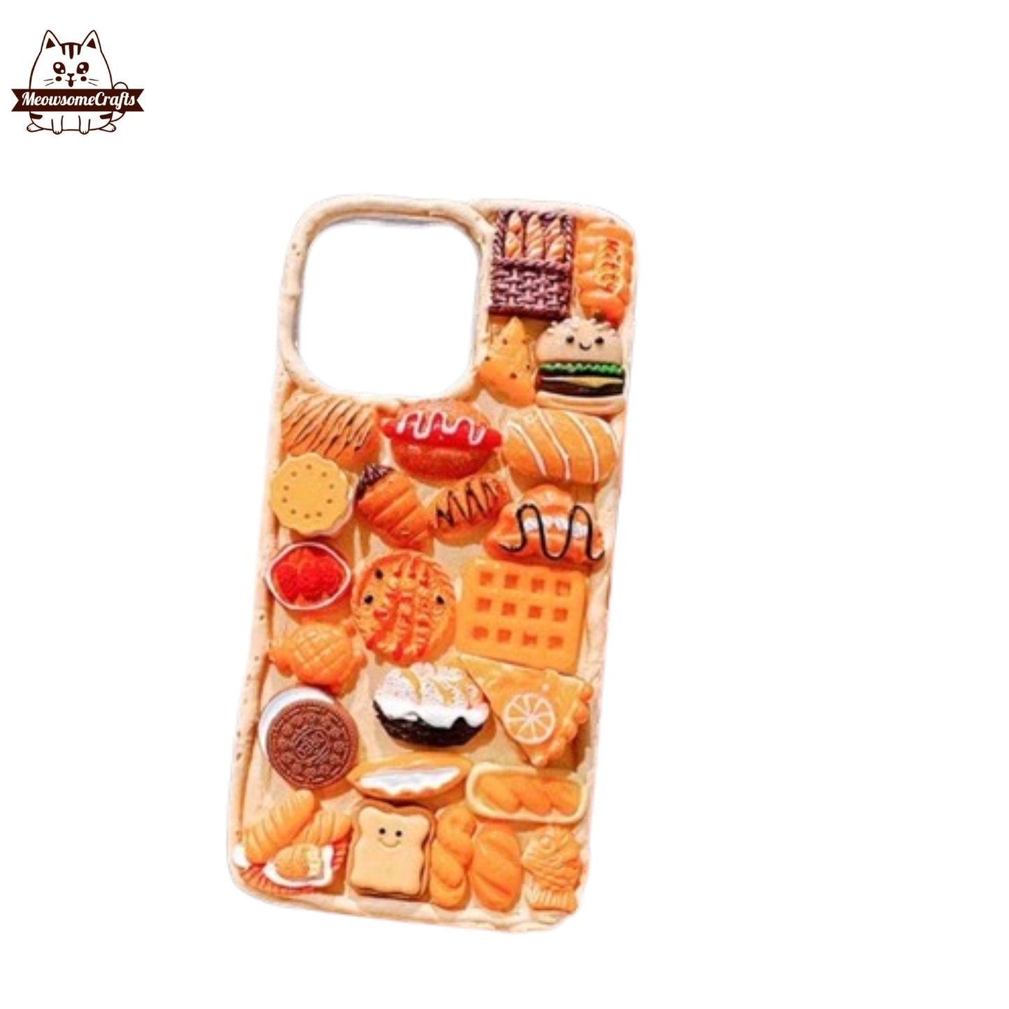 Finished Handmade Decoden Phone Cases | Food Sushi Dumplings Pizza Bread Meat Charms | Samsung Android iPhone Cases - C
