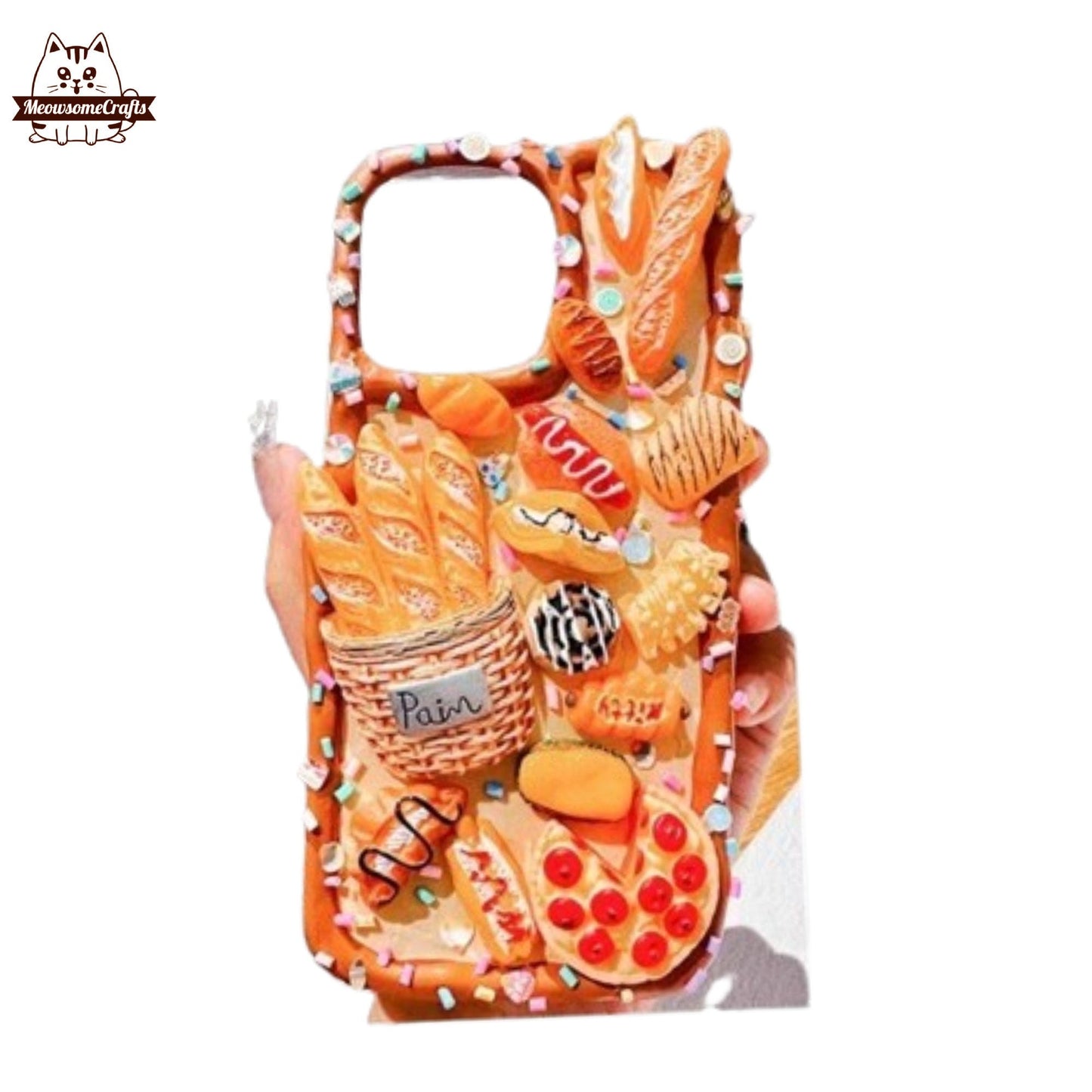 Finished Handmade Decoden Phone Cases | Food Sushi Dumplings Pizza Bread Meat Charms | Samsung Android iPhone Cases - E