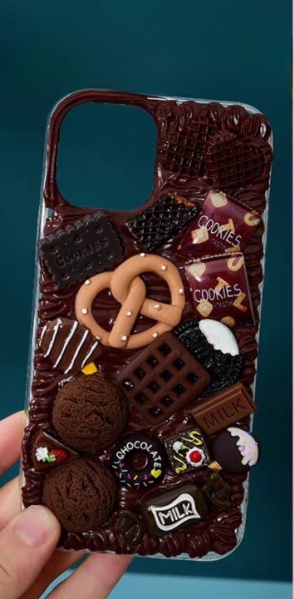 Finished Handmade Decoden Phone Cases | Ice Cream Cone Cookies Candy Cupcake Chocolate Dessert Charms | Samsung Android