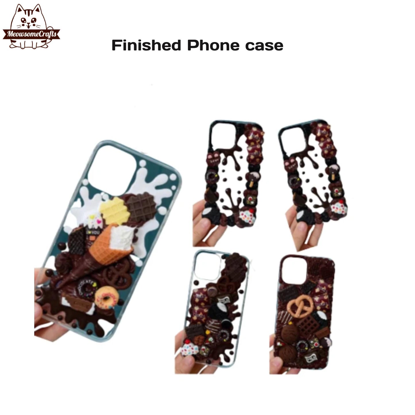 Finished Handmade Decoden Phone Cases | Ice Cream Cone Cookies Candy Cupcake Chocolate Dessert Charms | Samsung Android