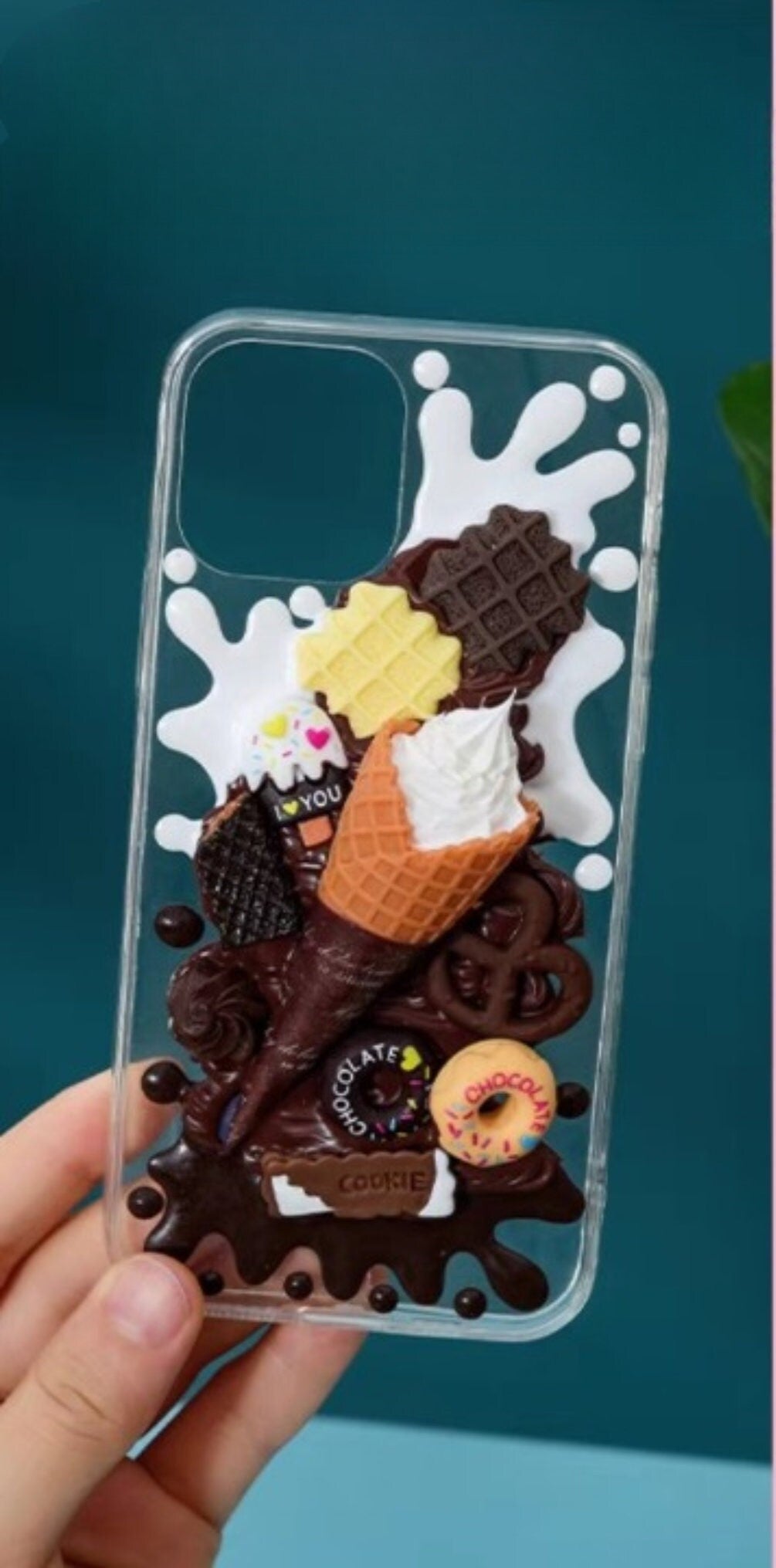 Finished Handmade Decoden Phone Cases | Ice Cream Cone Cookies Candy Cupcake Chocolate Dessert Charms | Samsung Android