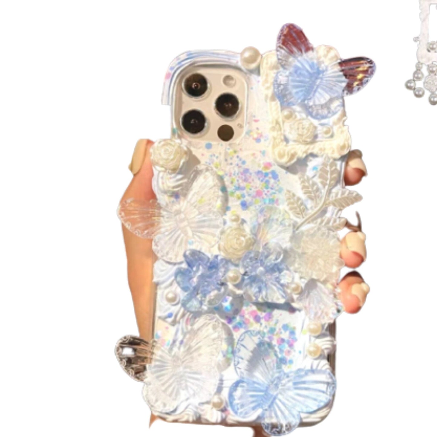 Finished Handmade Decoden Phone Cases | Iridescent Butterflies Flowers Roses Frames Pearls Charms | Samsung Android