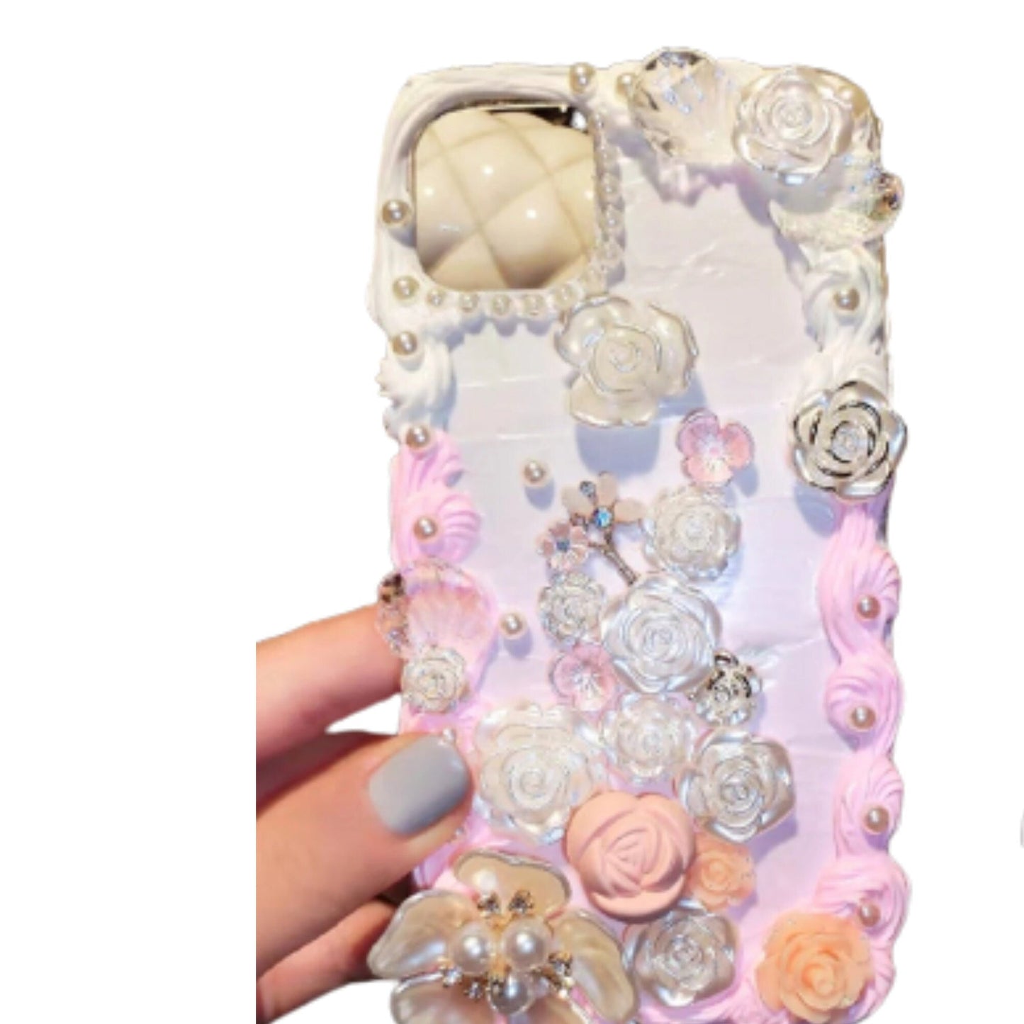 Finished Handmade Decoden Phone Cases | Iridescent Butterflies Flowers Roses Frames Pearls Charms | Samsung Android