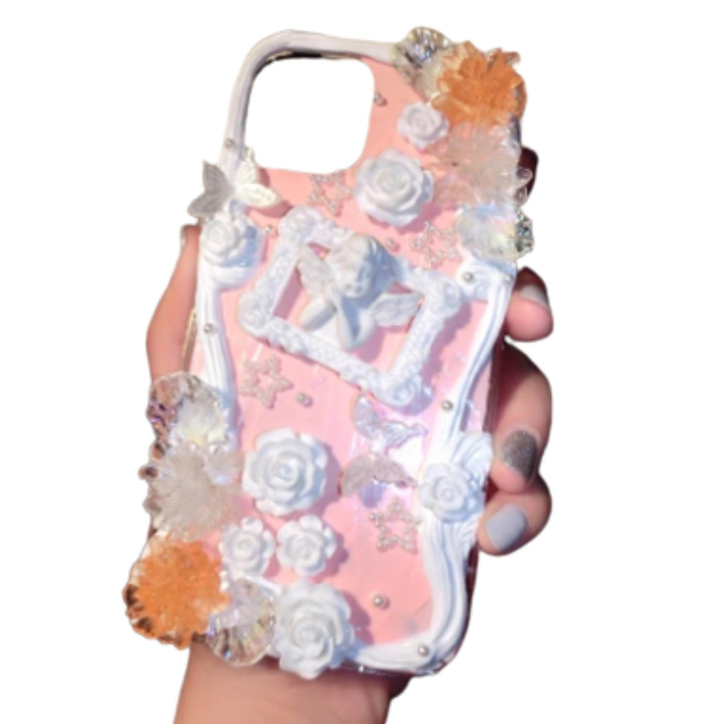 Finished Handmade Decoden Phone Cases | Iridescent Butterflies Flowers Roses Frames Pearls Charms | Samsung Android
