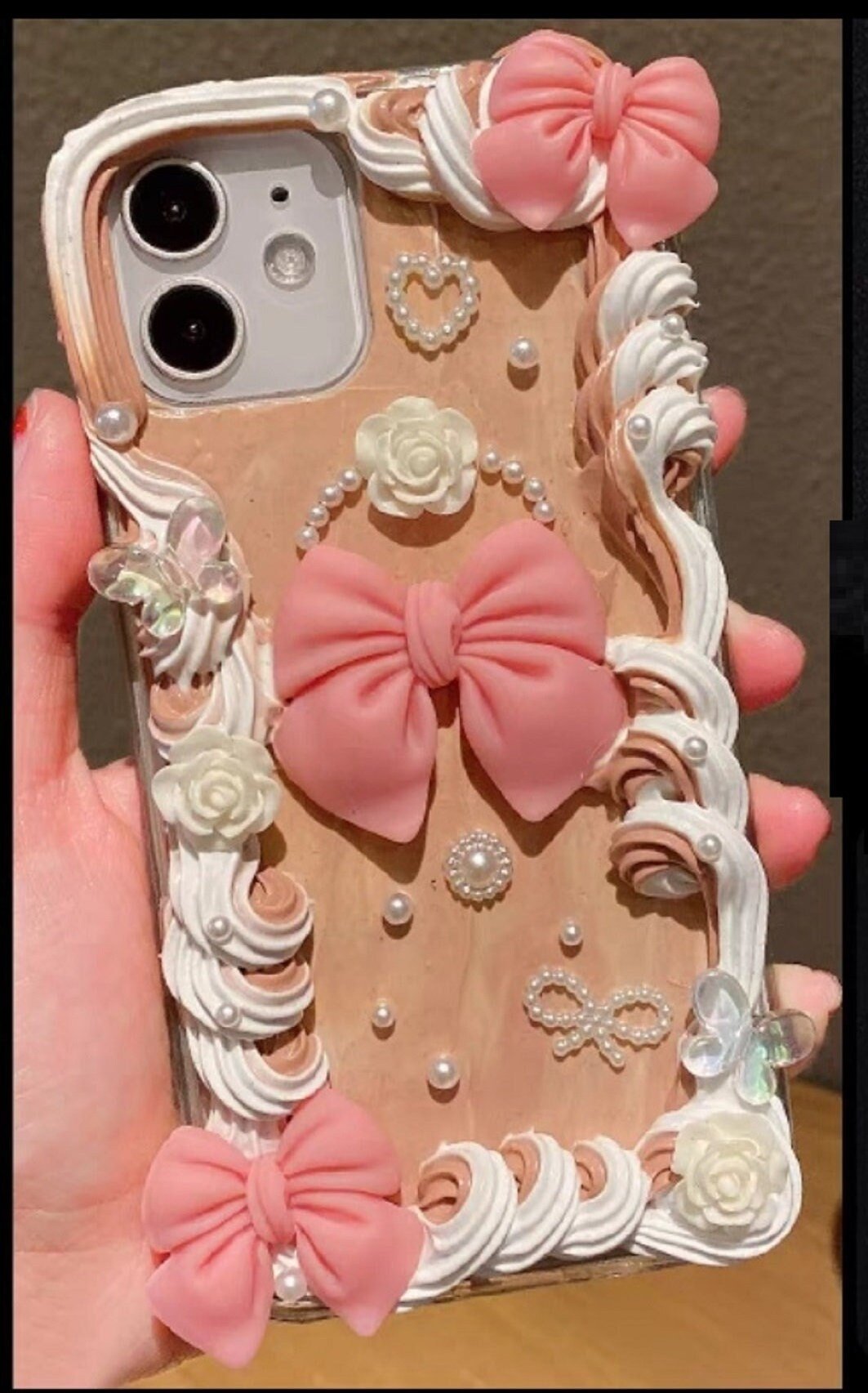 Finished Handmade Decoden Phone Cases | Iridescent Butterflies Mirror Pearls Frames Angels Charms | Samsung Android