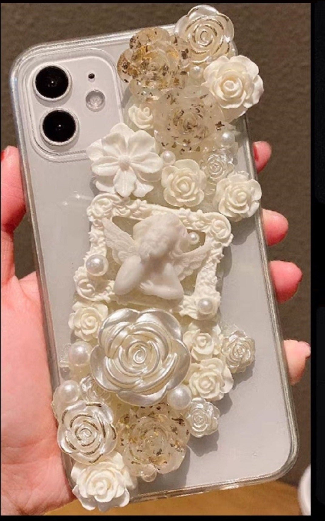 Finished Handmade Decoden Phone Cases | Iridescent Butterflies Mirror Pearls Frames Angels Charms | Samsung Android