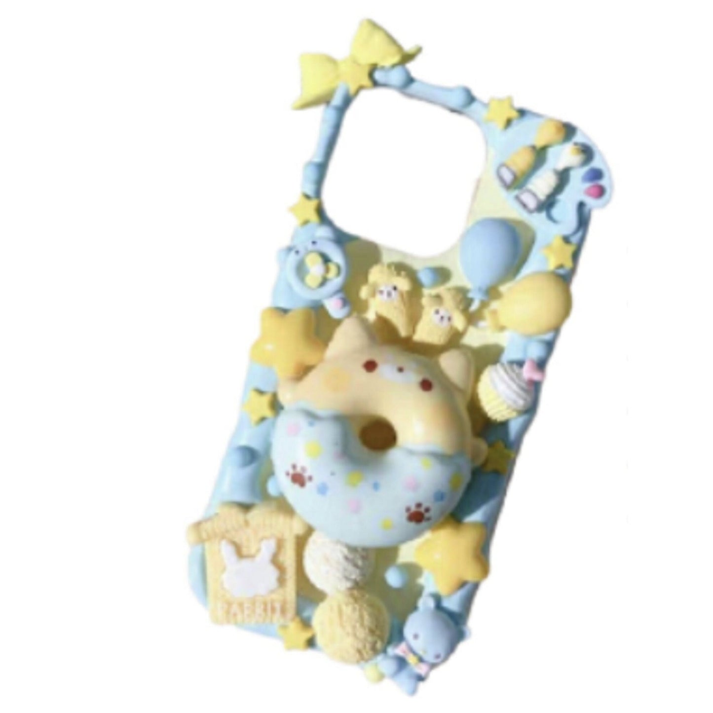Finished Handmade Decoden Phone Cases | Kawaii Animal Frosted Donuts Bear Chick Cat Dog Balloons Charms | Samsung