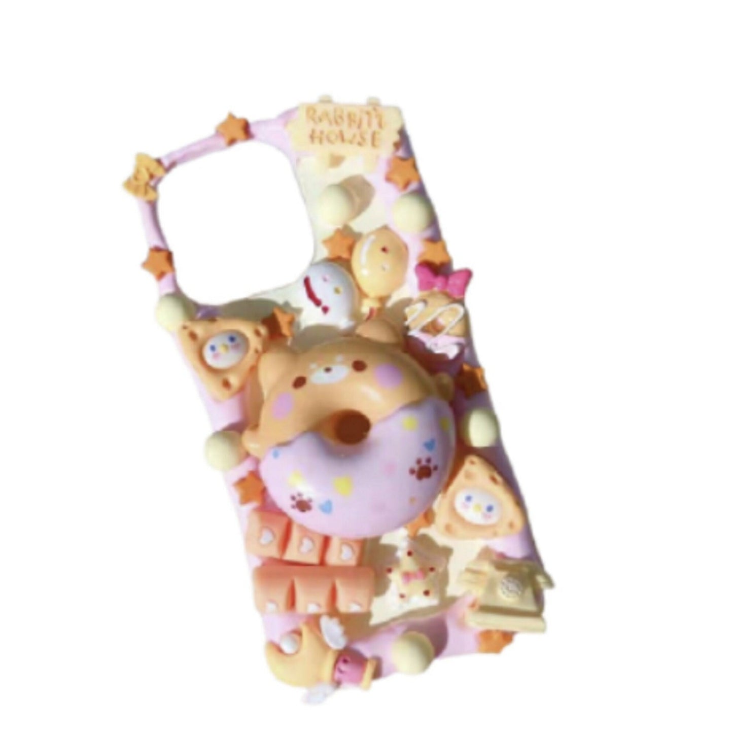 Finished Handmade Decoden Phone Cases | Kawaii Animal Frosted Donuts Bear Chick Cat Dog Balloons Charms | Samsung