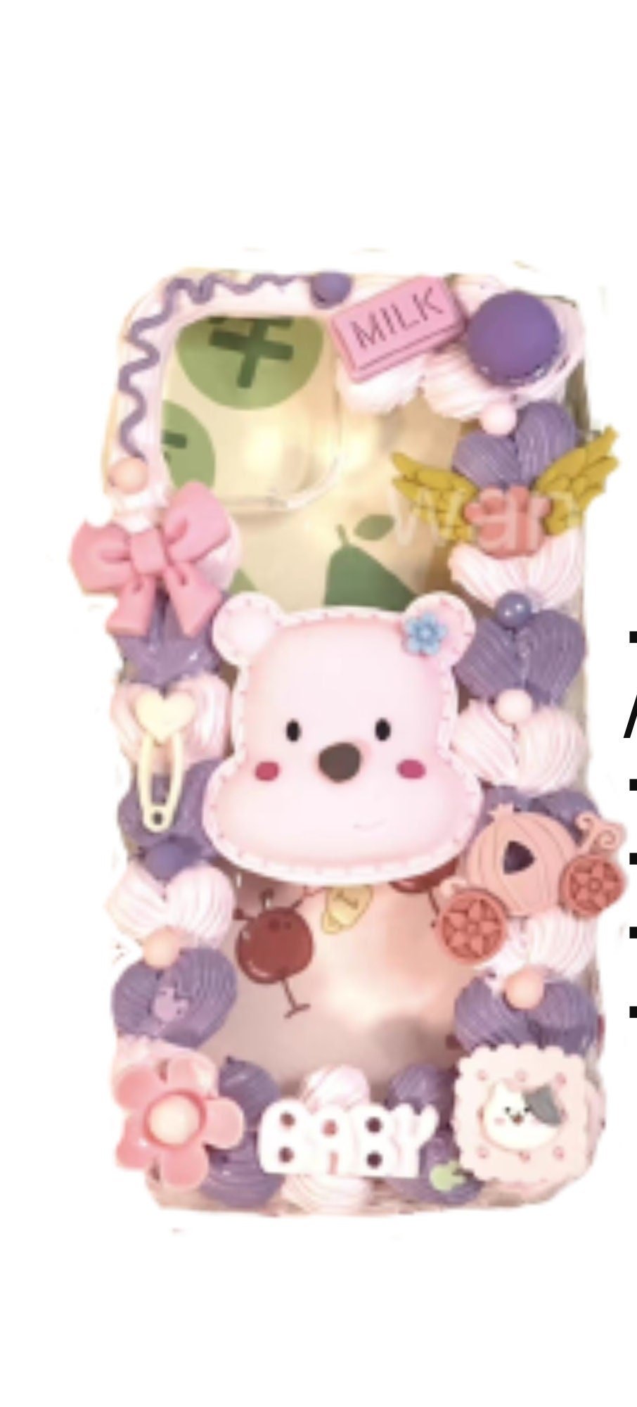 Finished Handmade Decoden Phone Cases | Kawaii Bunny Rabbit Bear Strawberry Eggs Toast Stars Charms | Samsung Android