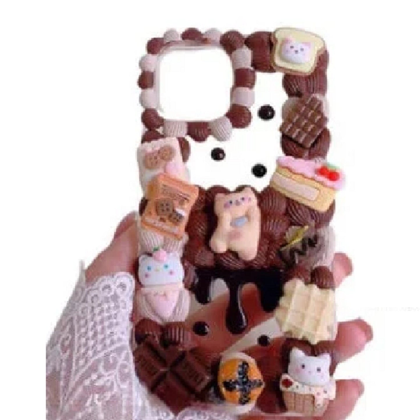 Finished Handmade Decoden Phone Cases | Kawaii Cat Rabbits Cat Shaped Food Rabbit Ears Charms | Samsung Android iPhone
