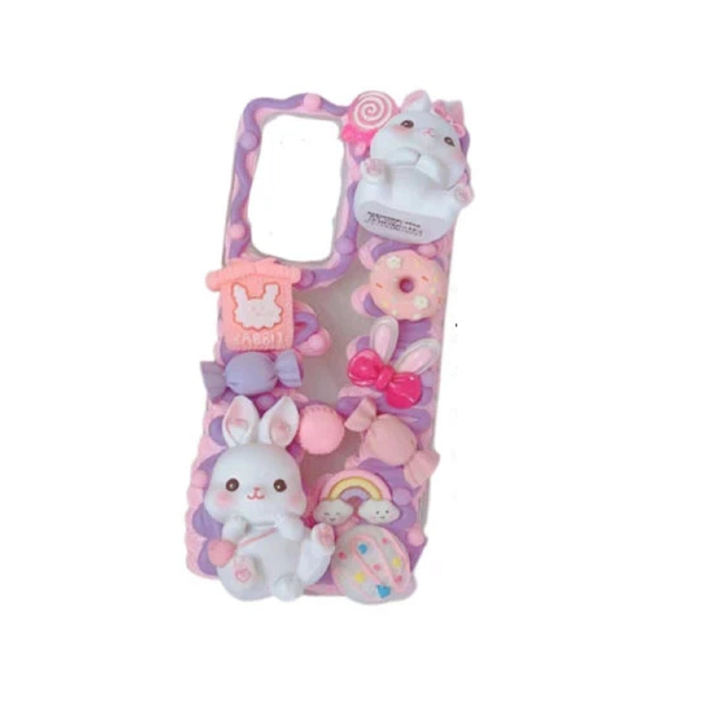 Finished Handmade Decoden Phone Cases | Kawaii Cat Rabbits Cat Shaped Food Rabbit Ears Charms | Samsung Android iPhone