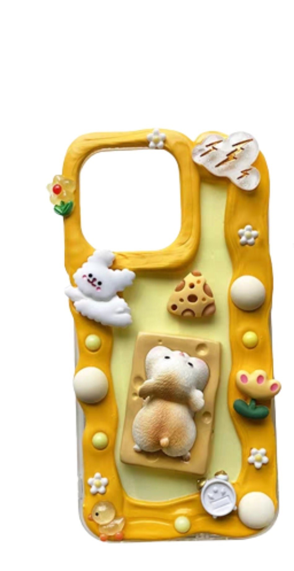 Finished Handmade Decoden Phone Cases | Kawaii Fat Tiger Cat Mouse Cheese Flowers Charms | Samsung Android iPhone Cases