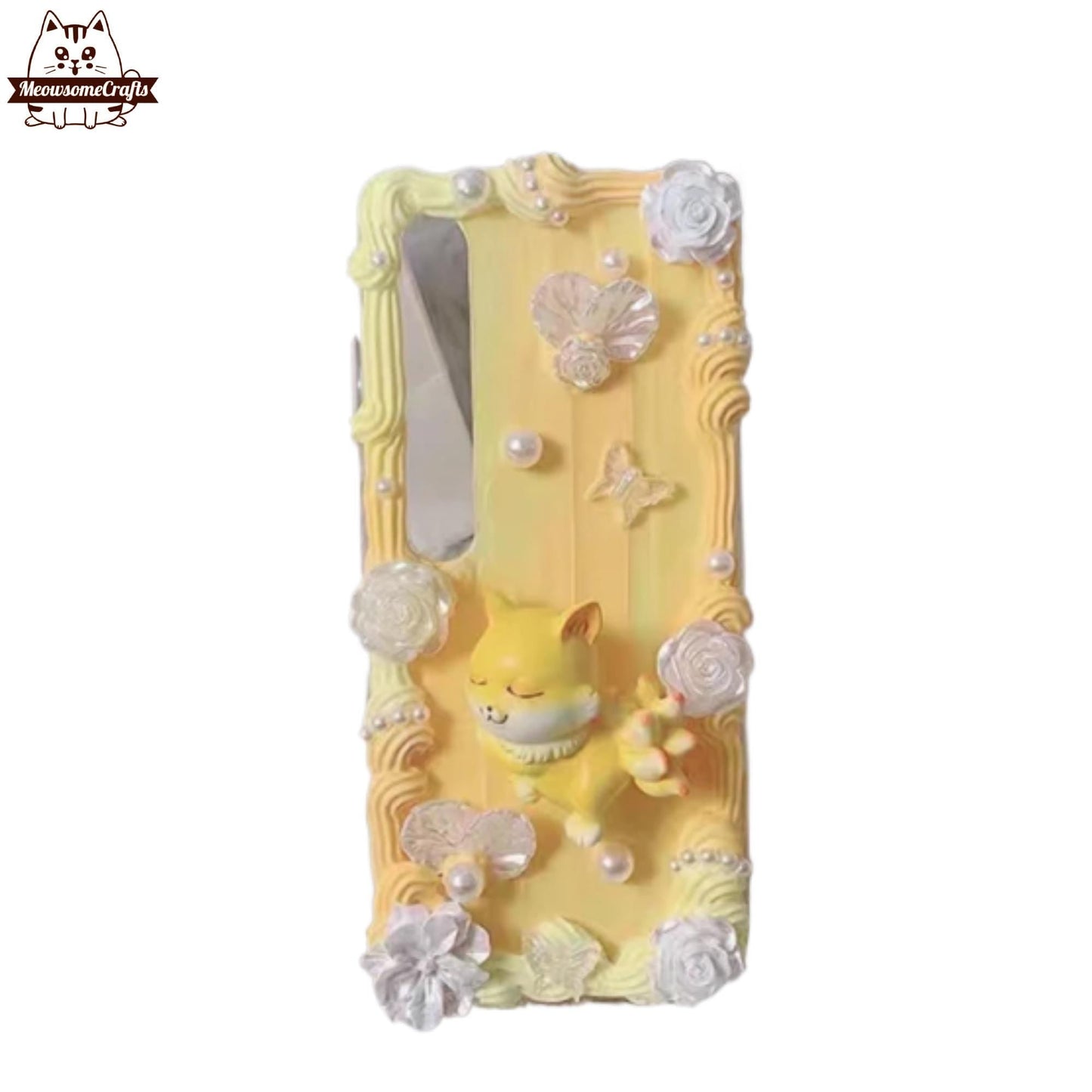 Finished Handmade Decoden Phone Cases | Kawaii Orange While Nine Tailed Fox Animal Charms | Samsung Android iPhone
