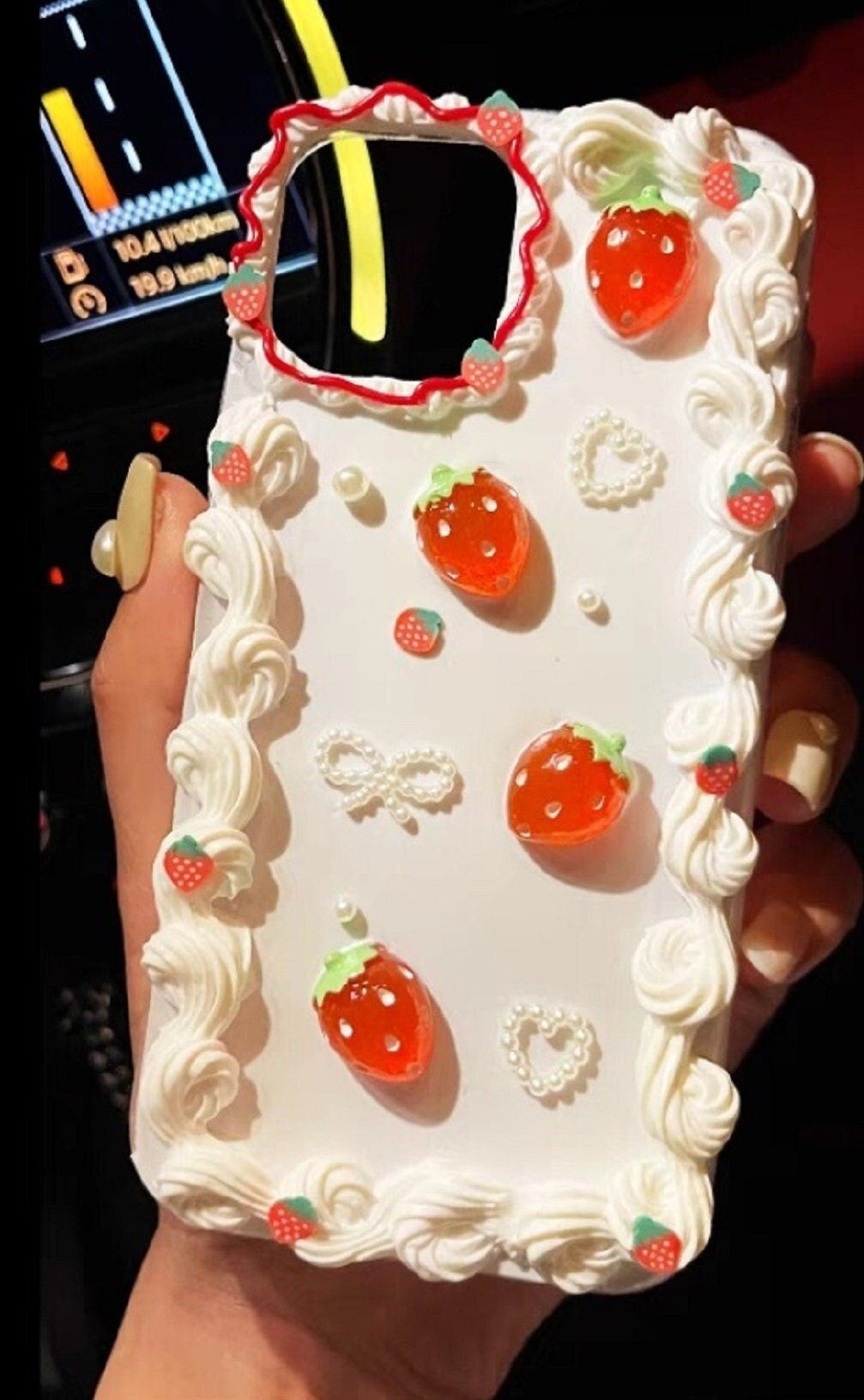 Finished Handmade Decoden Phone Cases | Kawaii Rabbit Bow Strawberry Peach Fruits Ice Cream Pearls Bows Charms