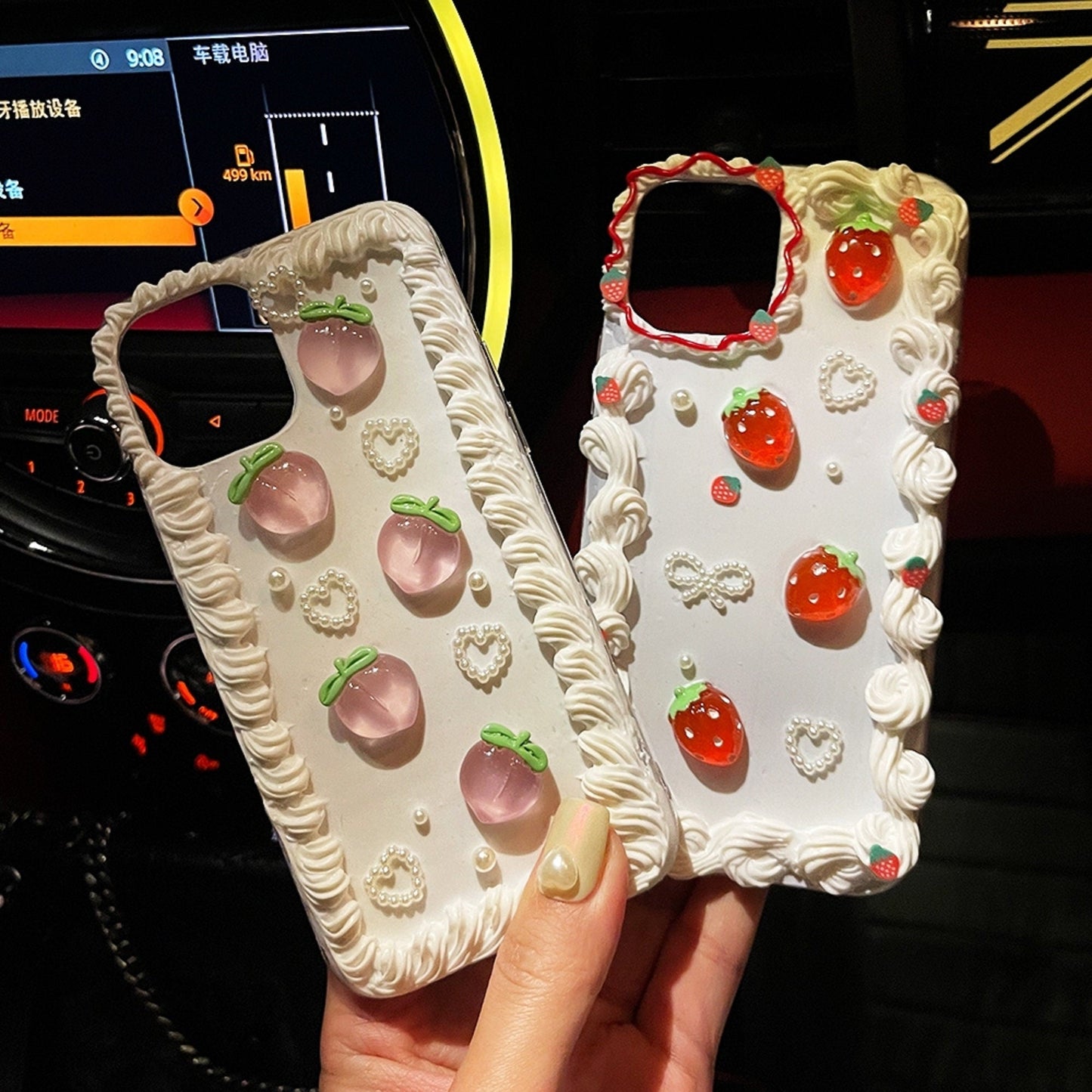 Finished Handmade Decoden Phone Cases | Kawaii Rabbit Bow Strawberry Peach Fruits Ice Cream Pearls Bows Charms