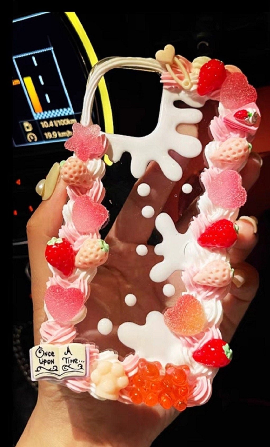 Finished Handmade Decoden Phone Cases | Kawaii Rabbit Bow Strawberry Peach Fruits Ice Cream Pearls Bows Charms