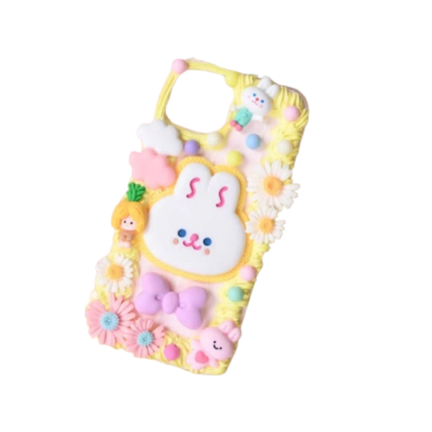 Finished Handmade Decoden Phone Cases | Kawaii Rabbit Face Food Candy Colored Pearls Charms | Samsung Android iPhone