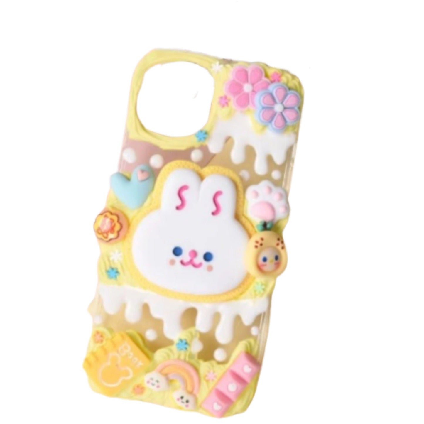 Finished Handmade Decoden Phone Cases | Kawaii Rabbit Face Food Candy Colored Pearls Charms | Samsung Android iPhone