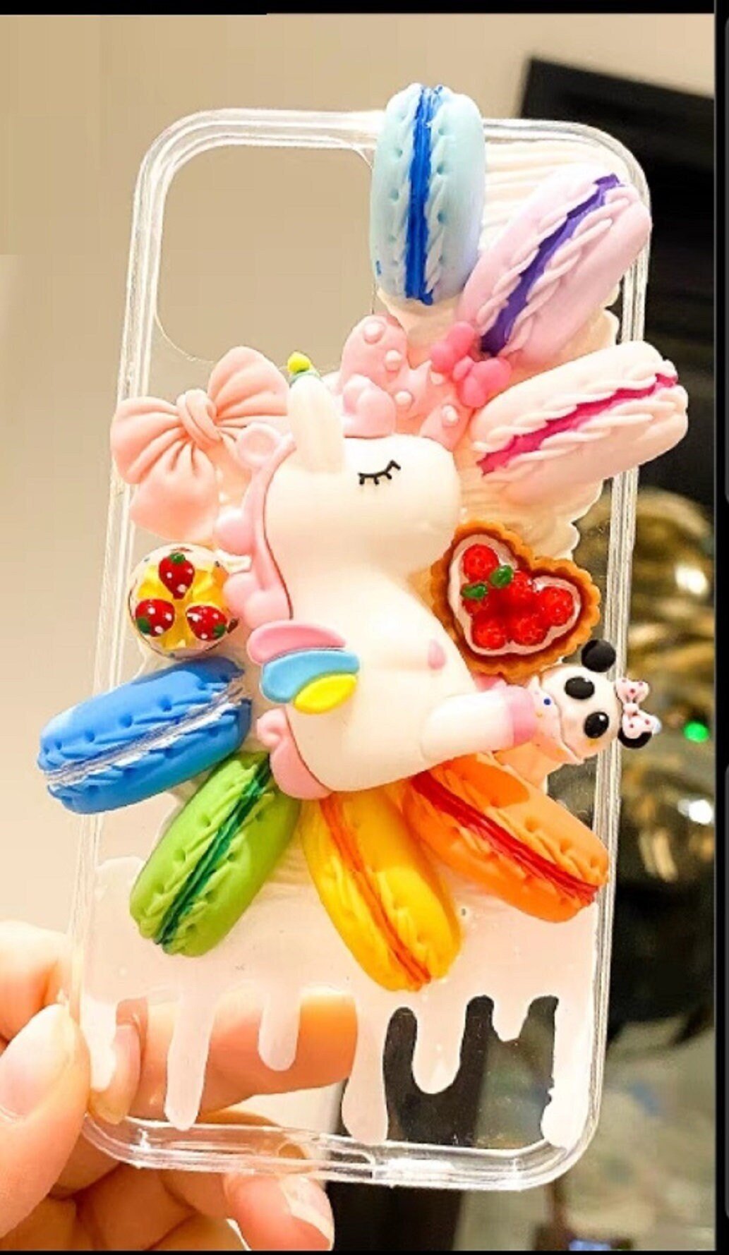 Finished Handmade Decoden Phone Cases | Kawaii Rainbow Unicorn Rabbits Macaroons Cookies Bows Hearts Charms | Samsung