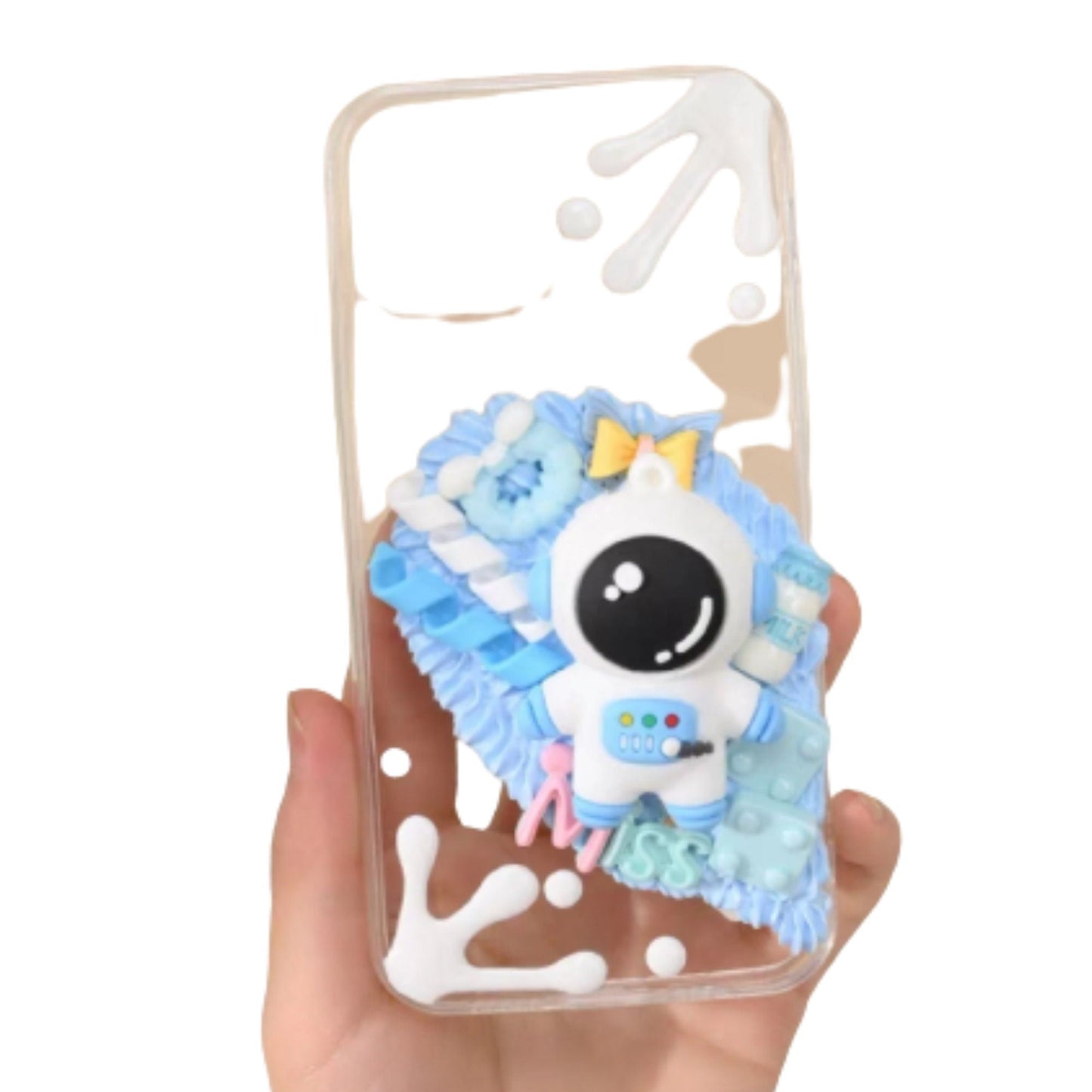 Finished Handmade Decoden Phone Cases | Kawaii Space Astronaut Confetti Food Bows Charms | Samsung Android iPhone Cases