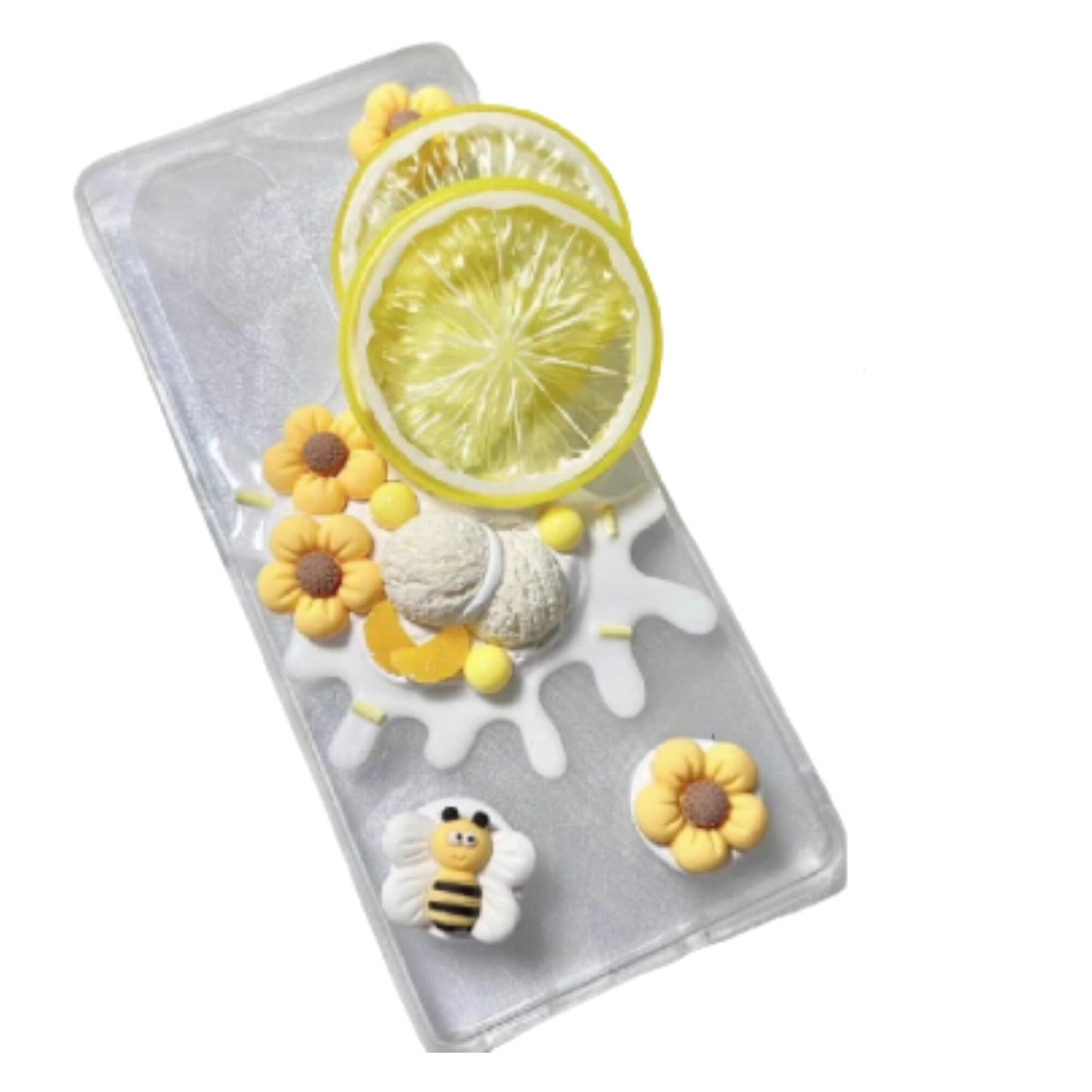 Finished Handmade Decoden Phone Cases | Lemon Orange Slices Pineapple Banana Fruits Charms | Samsung Android iPhone