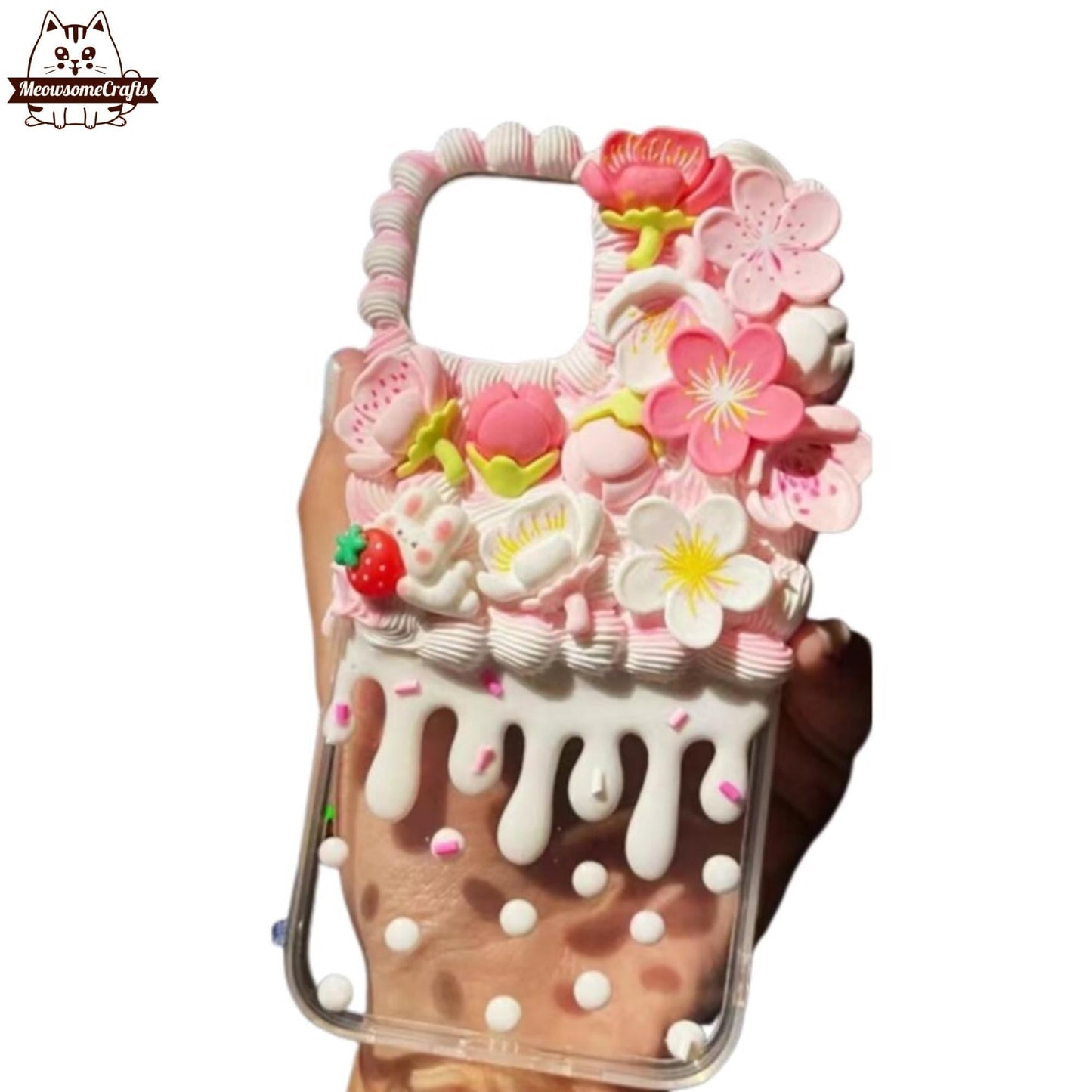 Finished Handmade Decoden Phone Cases | Sakura Flowers Pearls Teardrop Pearls Charms | Samsung Android iPhone Cases - G