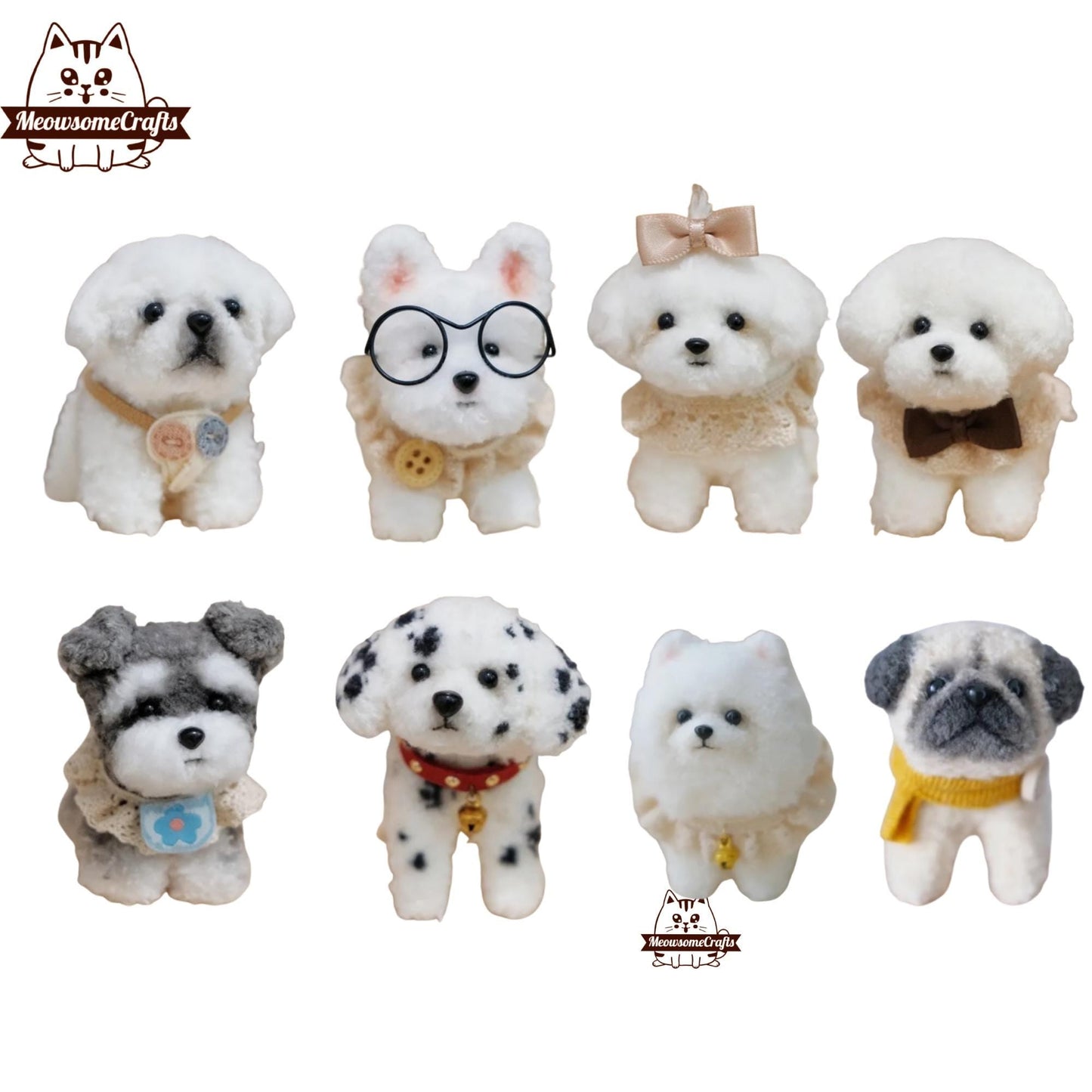 Handmade Chenille Stem Fluffy Dogs Pomeranian Dalmatian Keychain Ornament | Animal Figurines