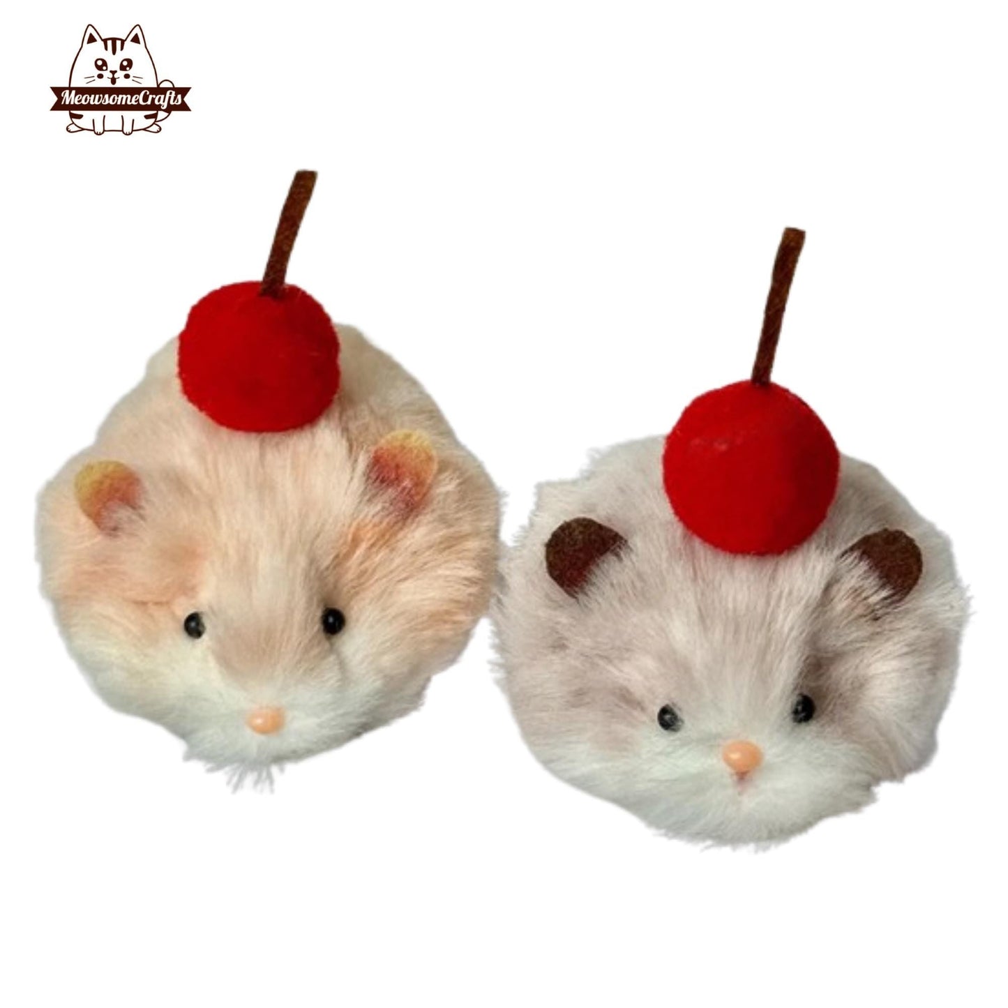 Handmade Chenille Stem Fluffy Hamster With A Cherry Keychain Ornament | Animal Figurine
