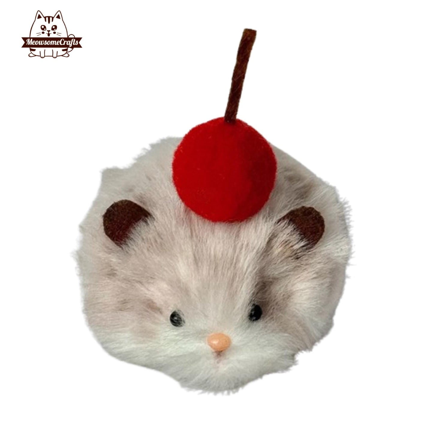 Handmade Chenille Stem Fluffy Hamster With A Cherry Keychain Ornament | Animal Figurine - B