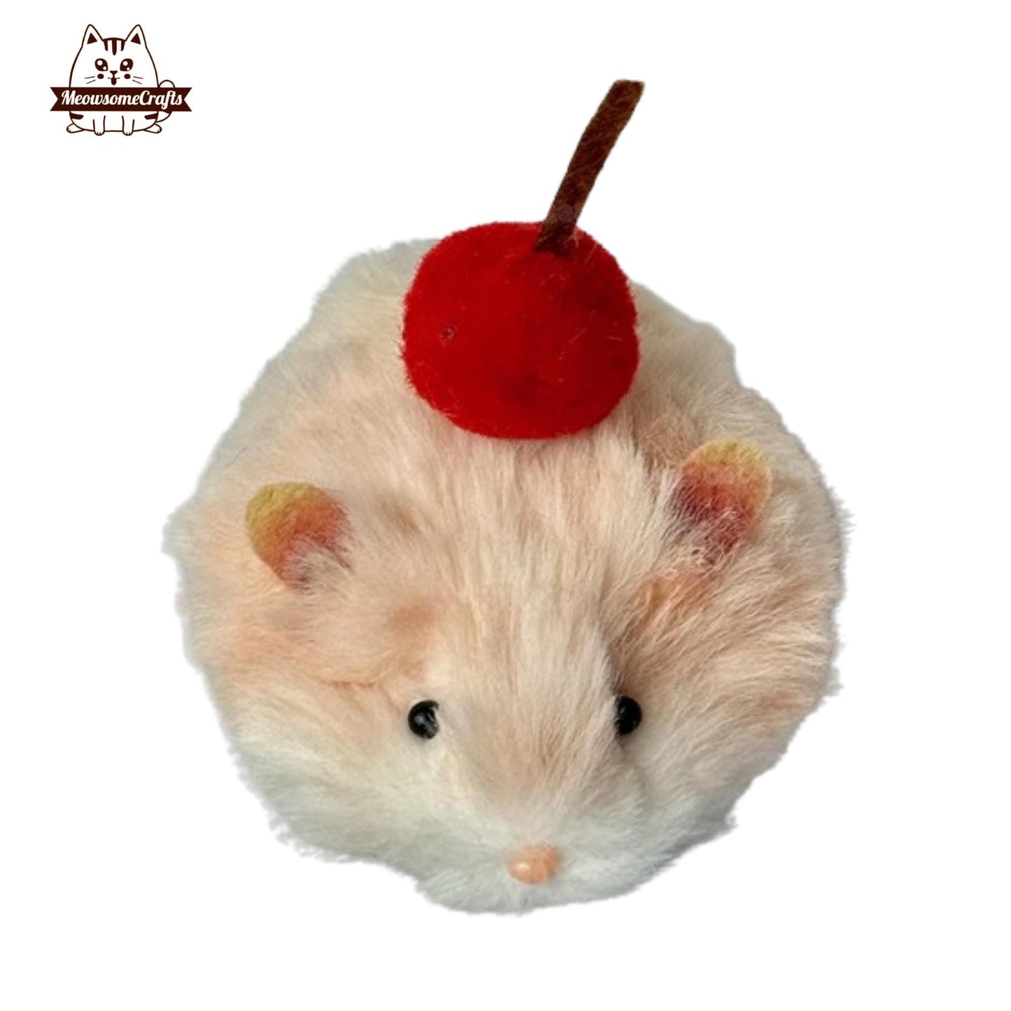 Handmade Chenille Stem Fluffy Hamster With A Cherry Keychain Ornament | Animal Figurine