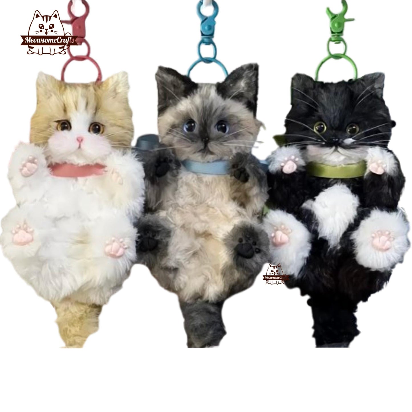 Handmade Chenille Stem Fluffy Kitty Cats Keychains Bag Ornaments | Animal Figurines - Handmade Chenille Item