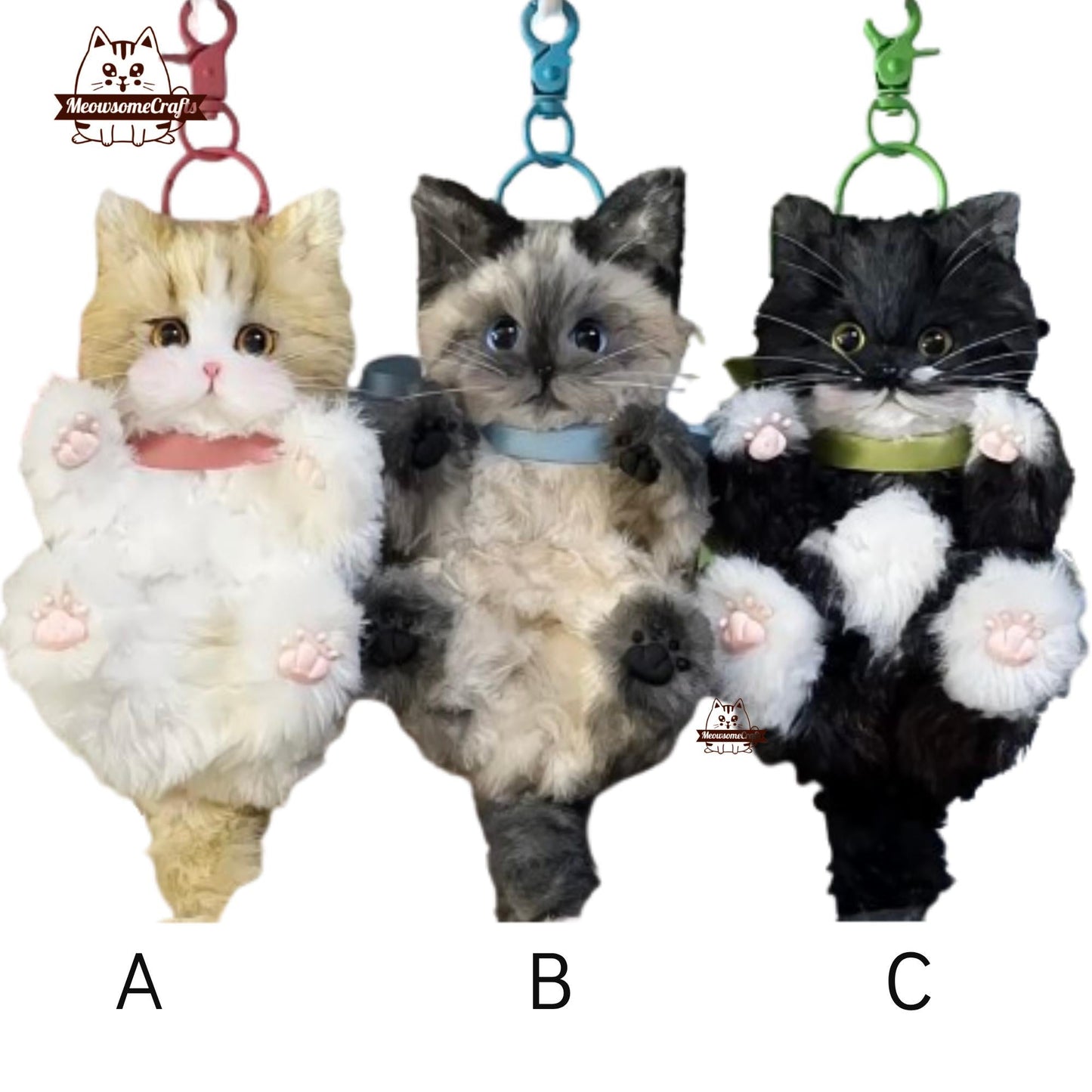 Handmade Chenille Stem Fluffy Kitty Cats Keychains Bag Ornaments | Animal Figurines - A - Handmade Chenille Item