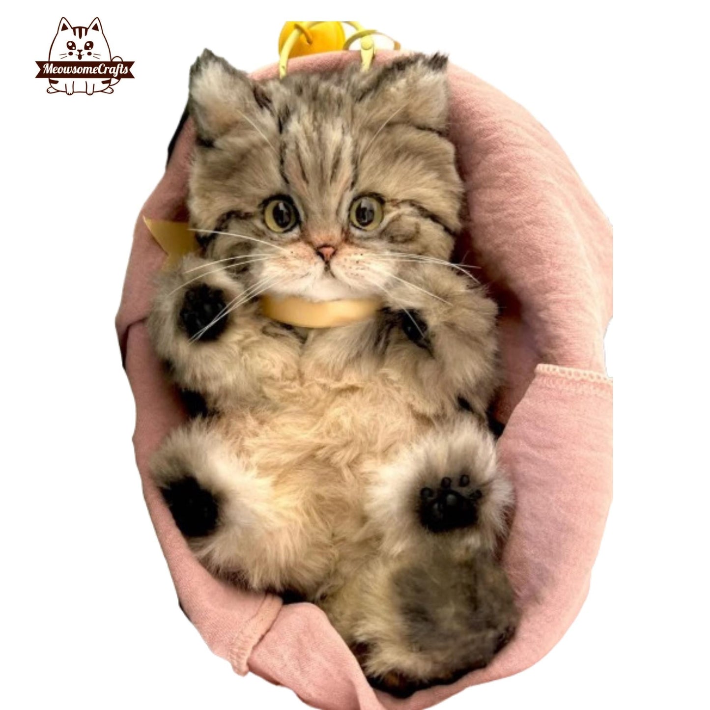 Handmade Chenille Stem Fluffy Long Haired Kitten Tabby | Animal Figurine