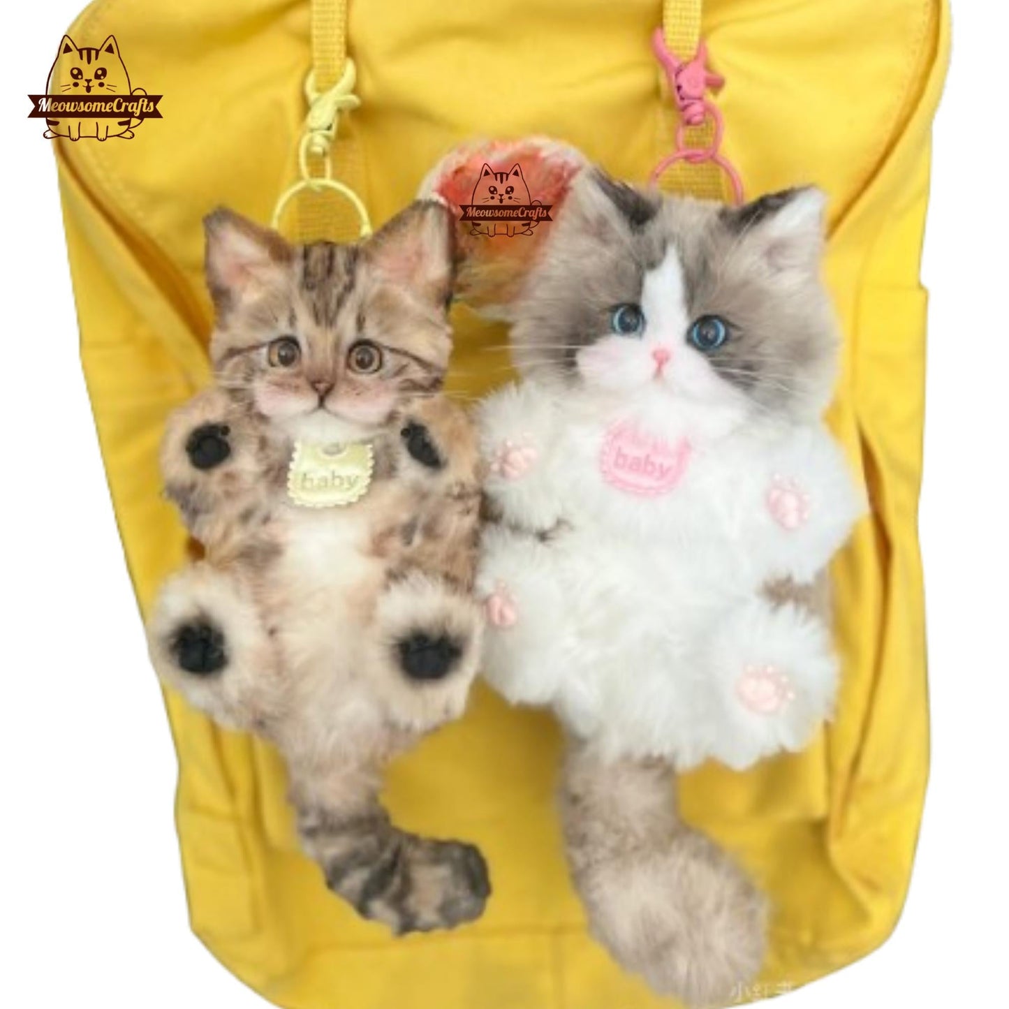 Handmade Chenille Stem Fluffy Ragdoll Striped Kittens Cats Keychain Bag Ornaments | Animal Figurines