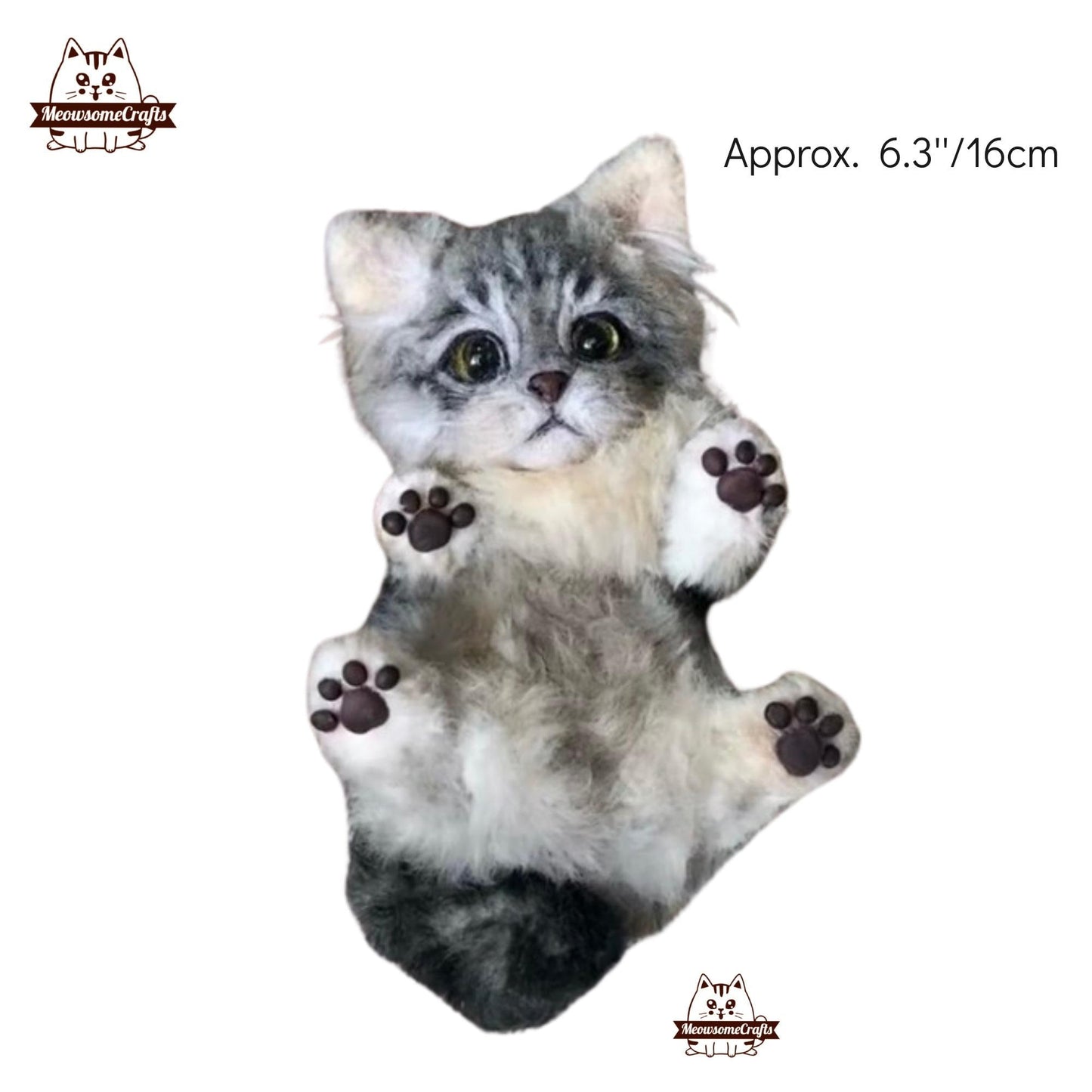 Handmade Chenille Stem Fluffy Striped Gray & White Kitten Cat Keychain Ornament | Animal Figurine