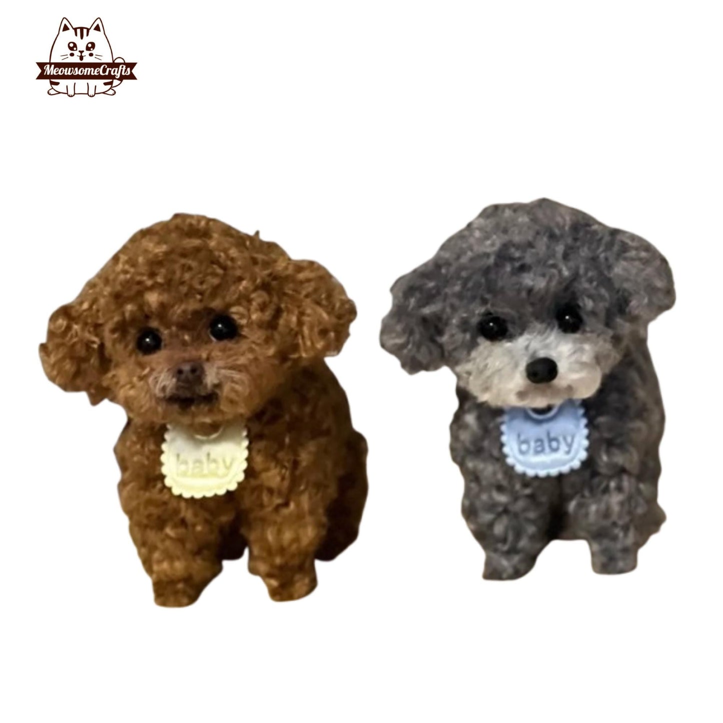 Handmade Chenille Stem Fluffy Teddy Puppy Dog With Baby Bib | Animal Figurine
