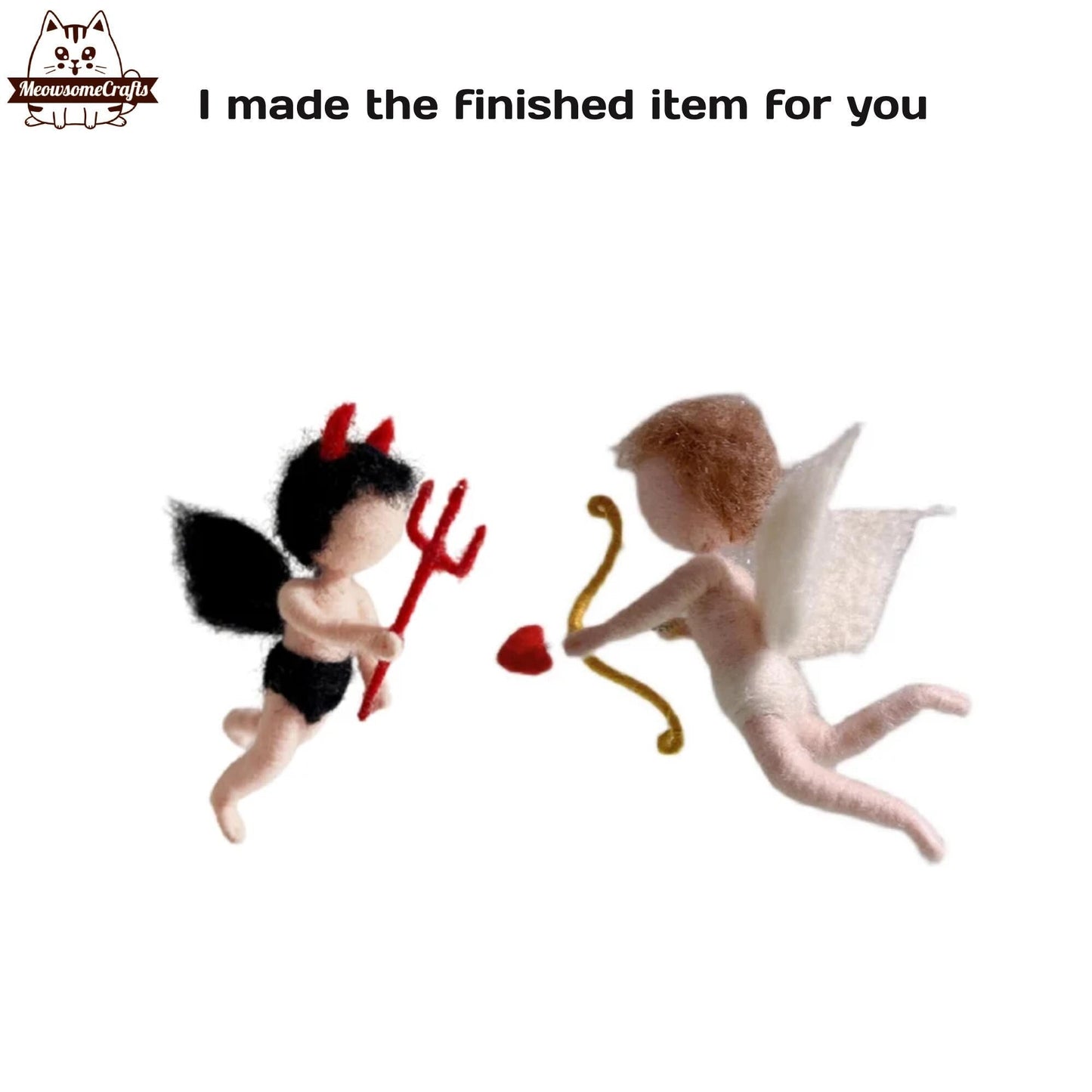 Handmade Needle Felted Baby Cupid Angel & Devil | Finished Felted Angel