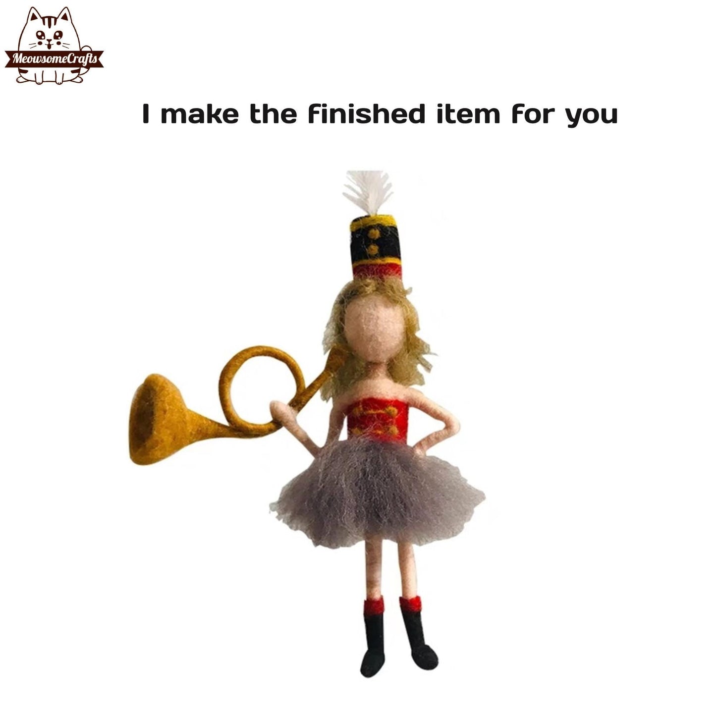 Handmade Needle Felted Band Uniform Girl With Musical Instrument - Handmade Finished Felted Item