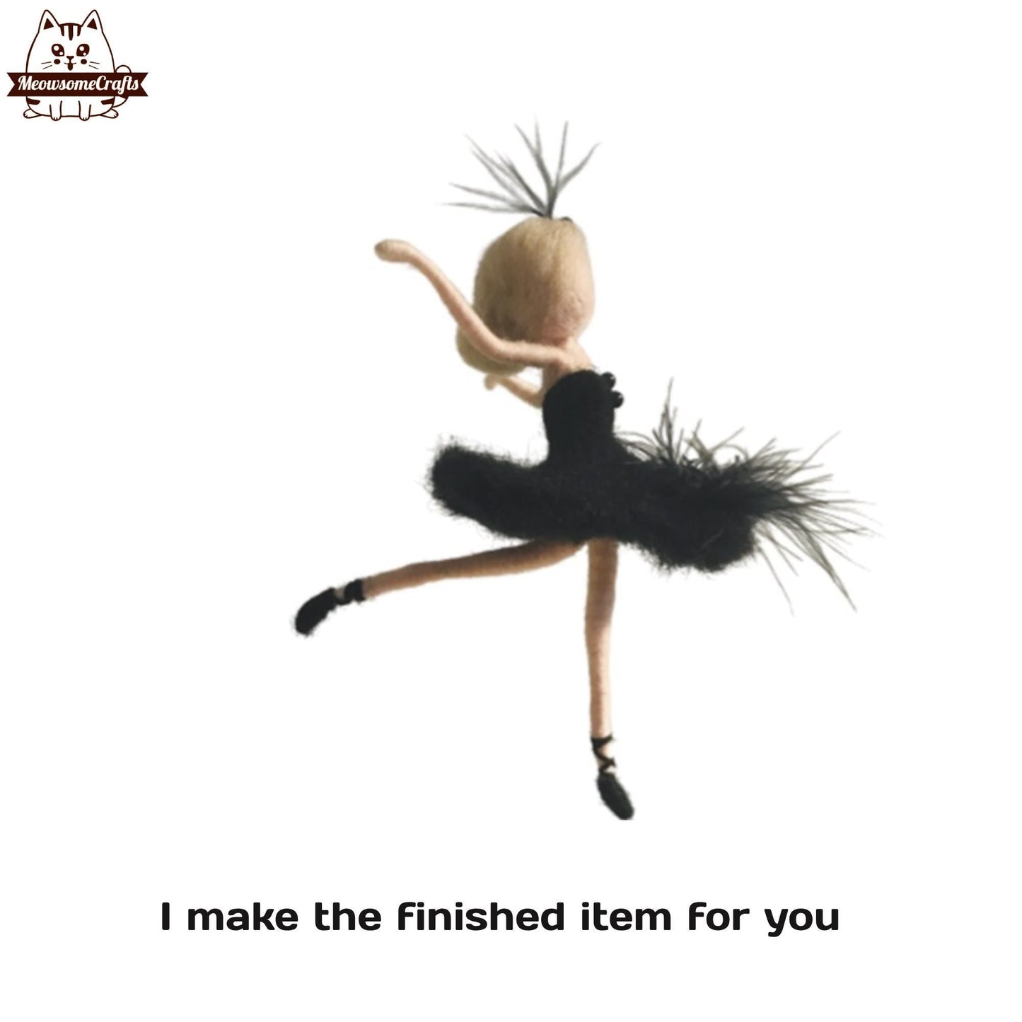 Handmade Needle Felted Dancing Ballerina Girl Black Dress | Finish Felted People - Handmade Finished Felted Item