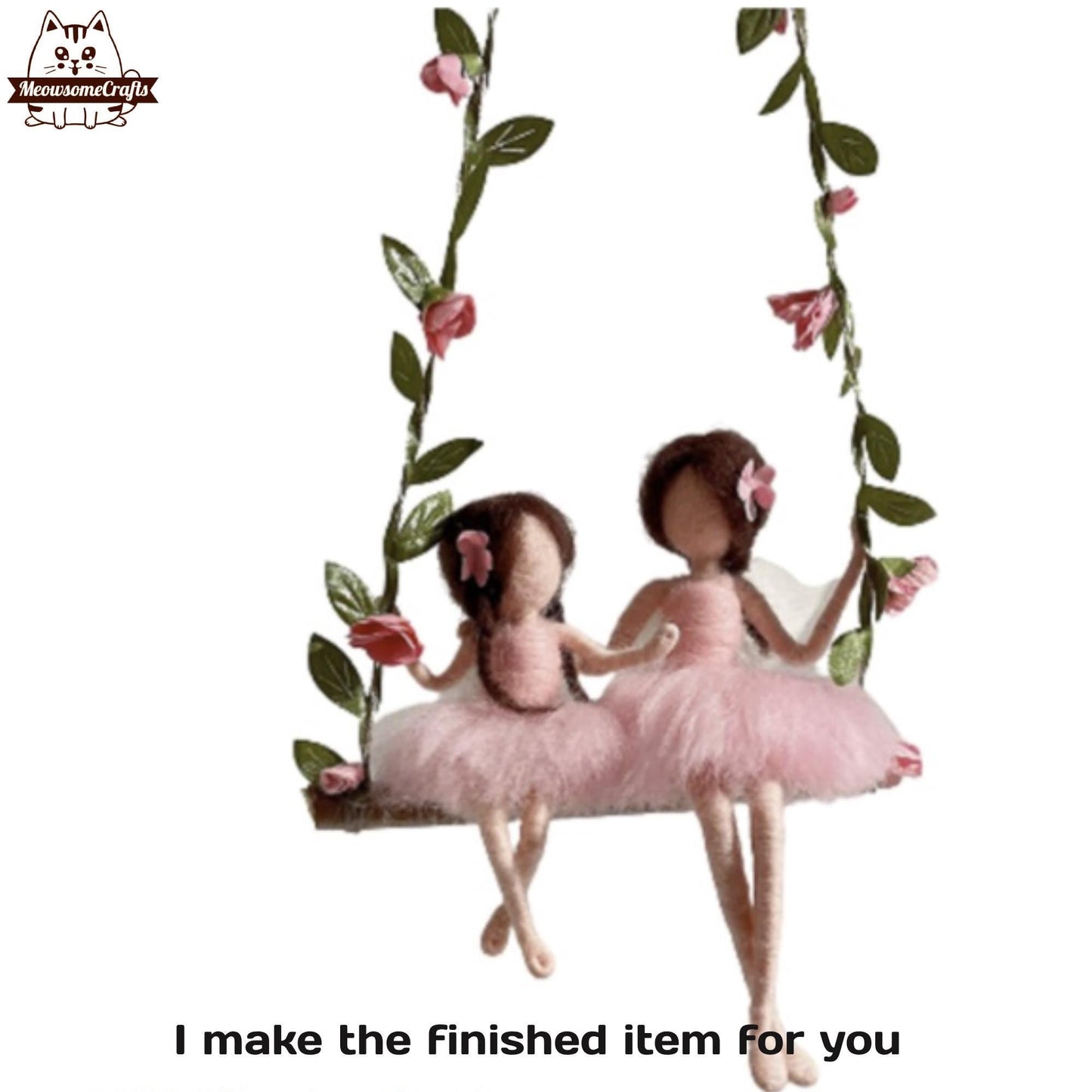 Handmade Needle Felted Fairy Mother & Daughter On Swing | Finished Felted Fairy