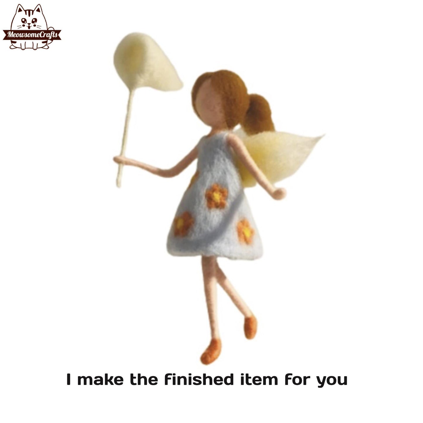 Handmade Needle Felted Flower Dress Fairy Girl With Bug Net | Finished Felted Fairy