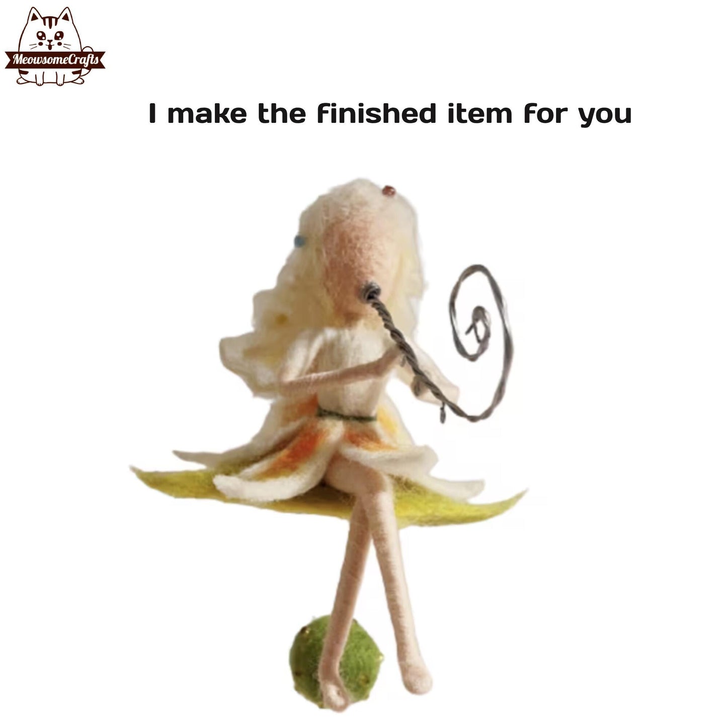 Handmade Needle Felted Flower Dress Fairy Playing Whimsical Musical Instrument | Finished Felted Fairy