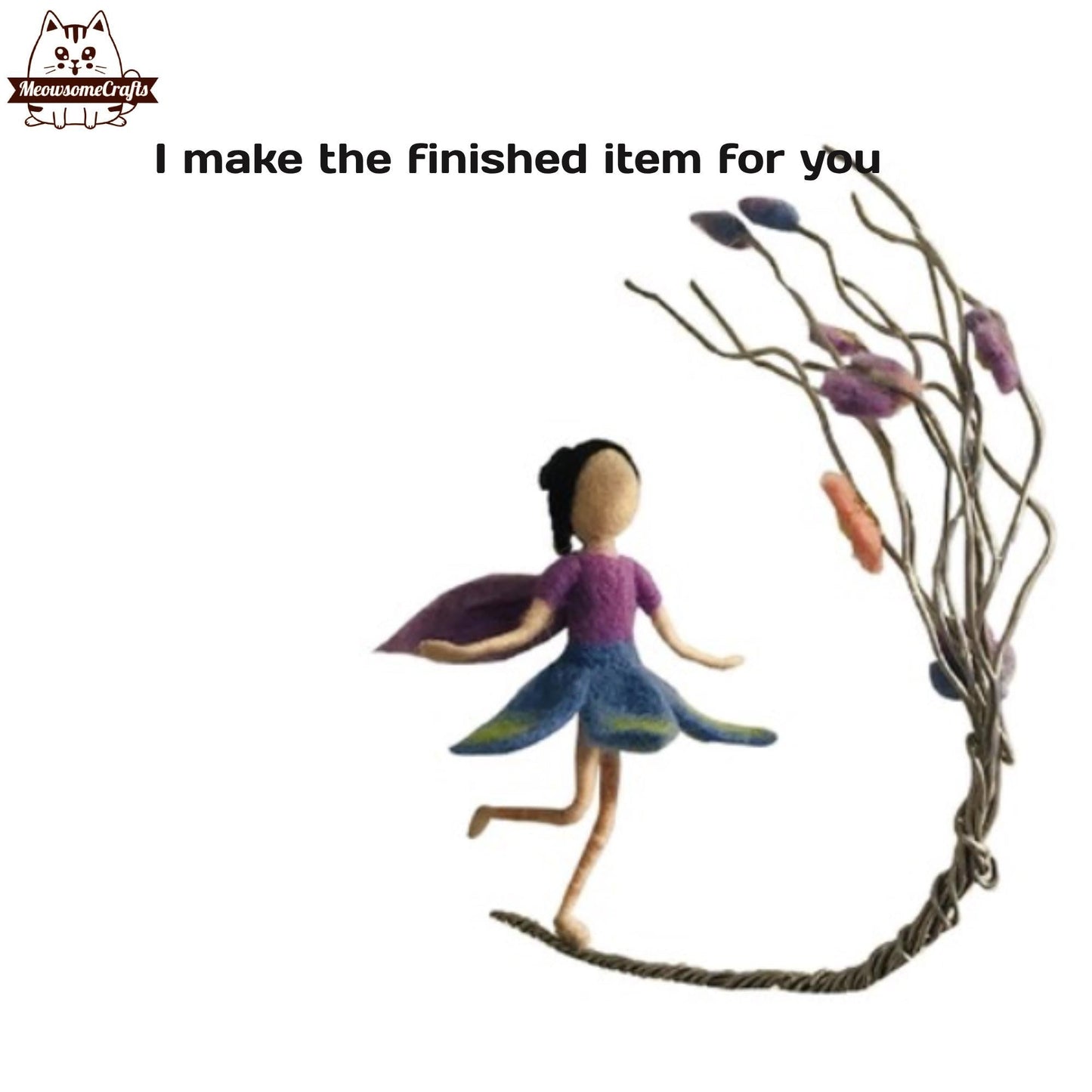 Handmade Needle Felted Magical Spring Fairy Growing Tree | Finished Felted Fairy - Handmade Finished Felted Item